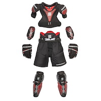 Sherwood CODE Premium Hockey Protective Kit, Youth, Black/Red, Assorted Sizes Front_Flat
