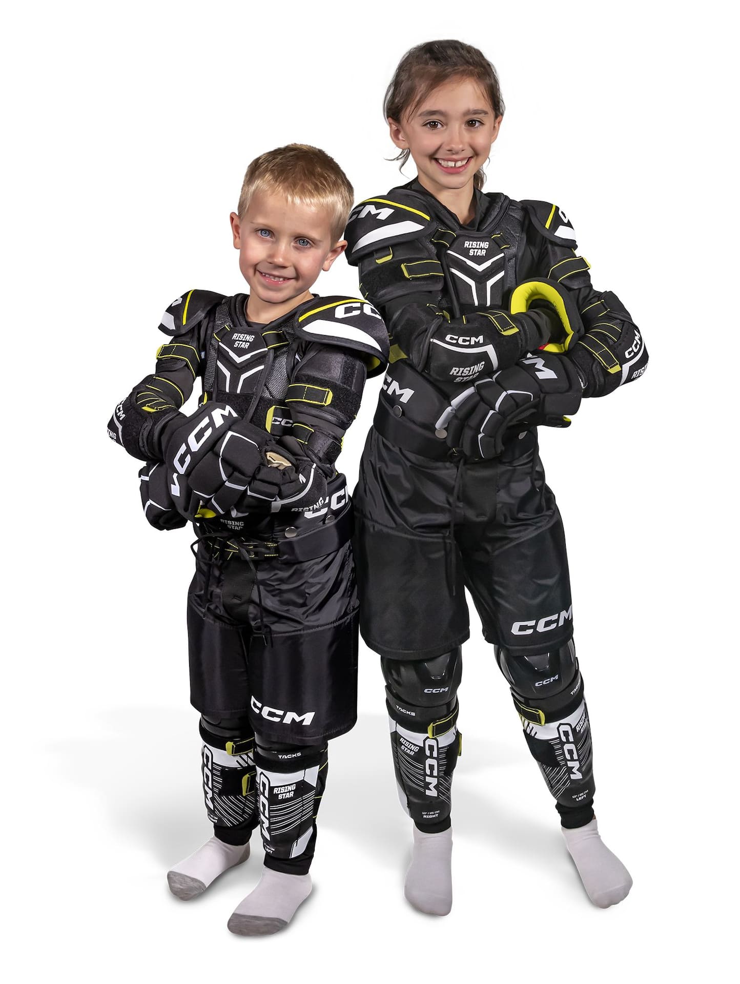 CCM Rising Star Elite Hockey Protective Kit, Youth, Black/White/Yellow,  Assorted Sizes
