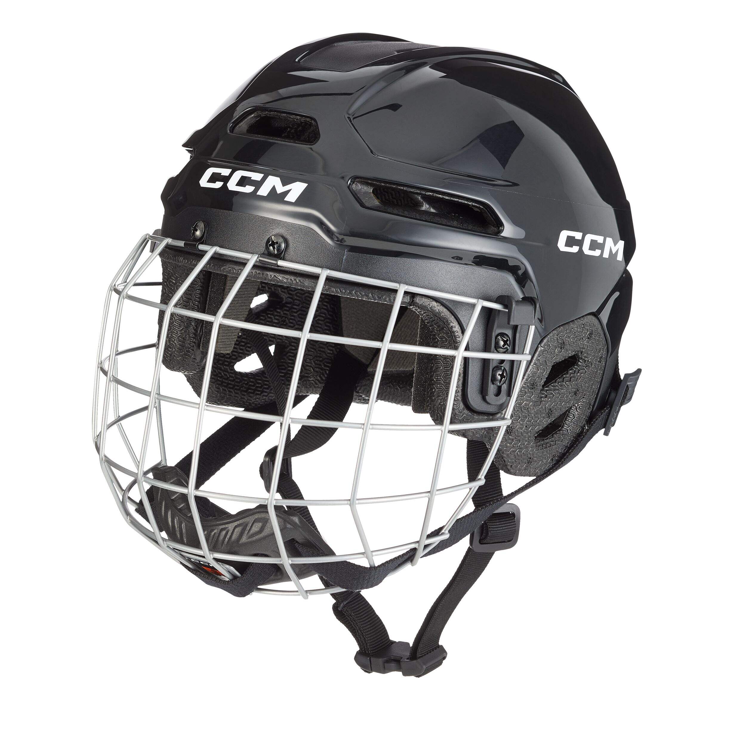 CCM Multi-Sport Hockey Helmet & Cage Combo, Youth, Black Front_Three_Fourths_Angled_Left