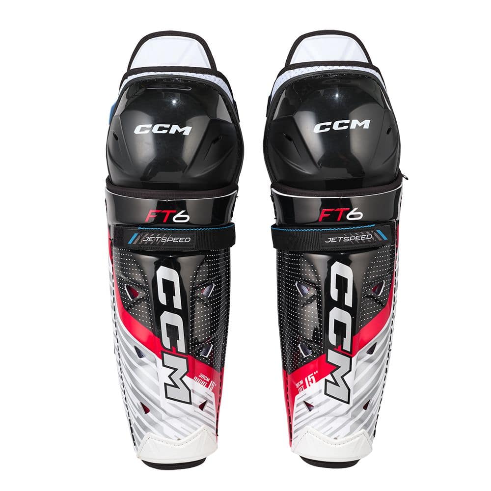 CCM Jetspeed FT6 Hockey Shin Guards, Junior, Black/White/Red, Assorted