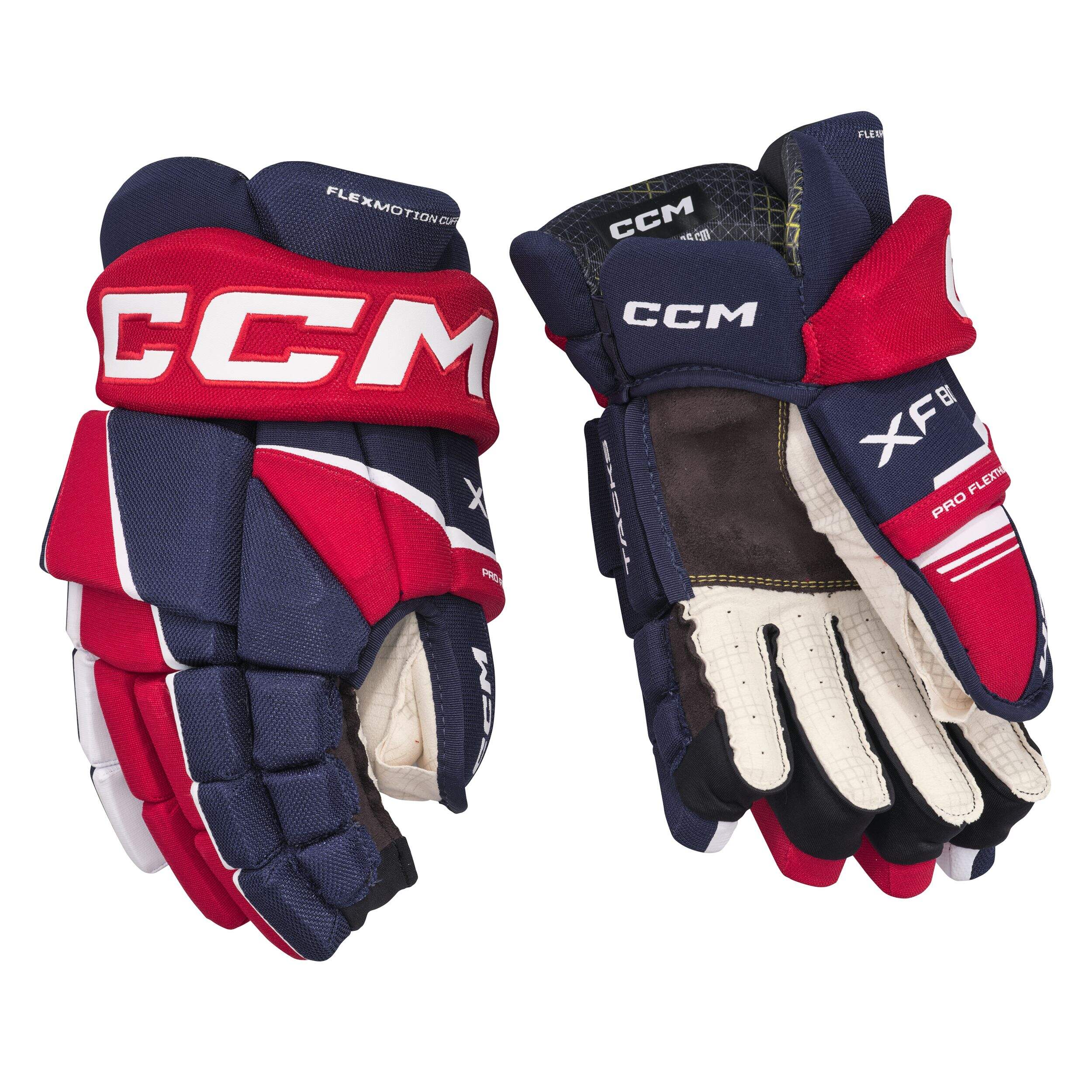 CCM Tacks XF80 Hockey Gloves, Junior, Navy/Red/White, 12-in Composite_or_Mixed