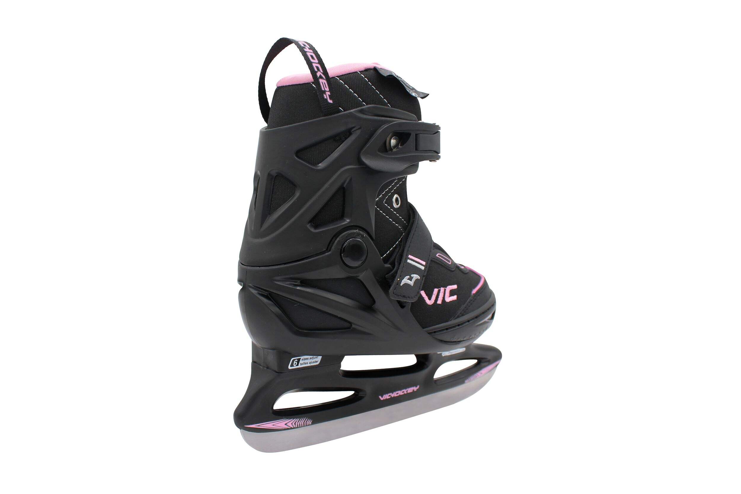 VIC Adjustable Recreational Ice Skates, Youth/Junior/Senior, Black/Pink