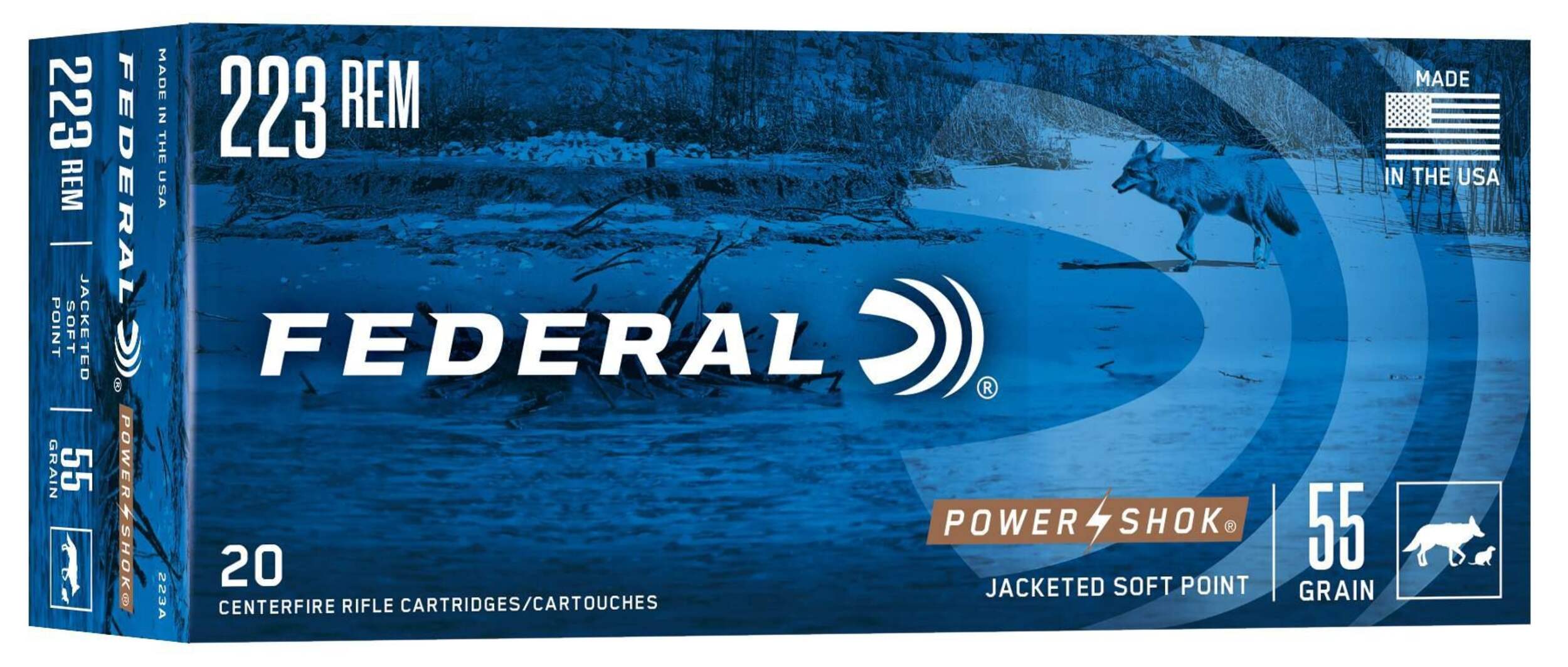 Federal 223 Cal 55 Grain Soft Point Power Shok Front_Angled_Right