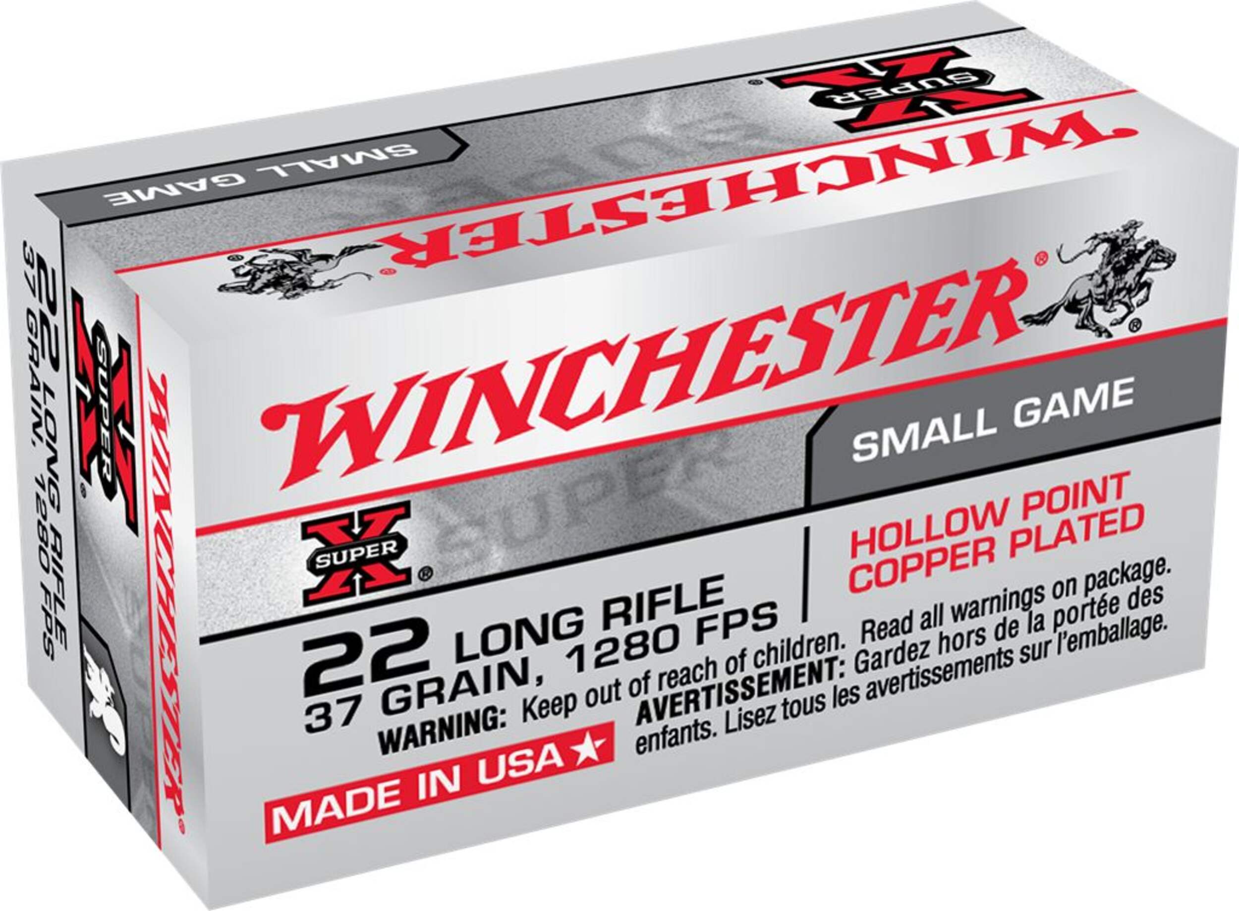 Winchester Super-X .22 Long Rifle 37-Grain Lead Hollow Point Rifle Ammunition Front_Angled_Right