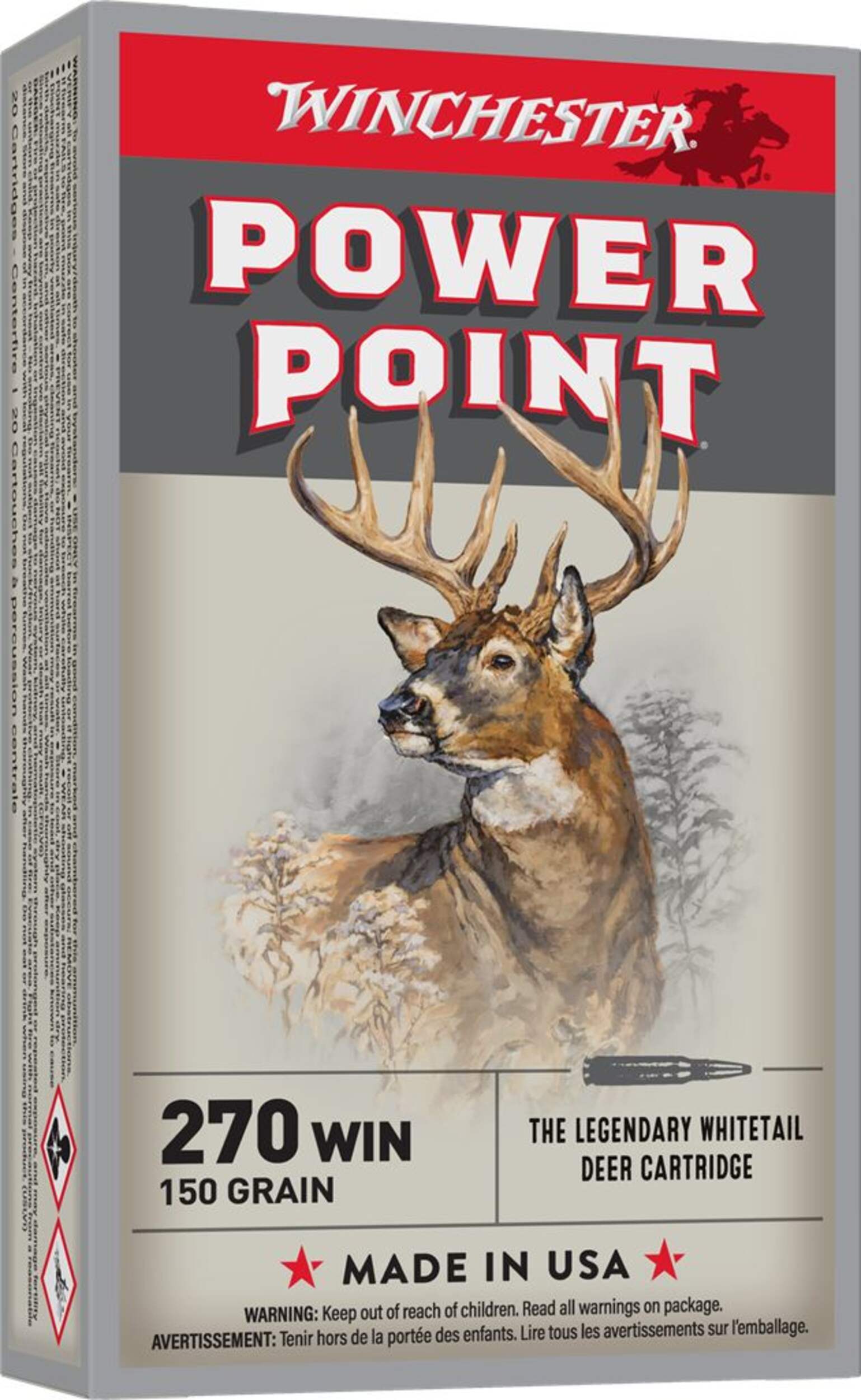 Winchester Super-X .270 Winchester 150-Grain Power-Point Rifle Ammunition Front_Angled_Right