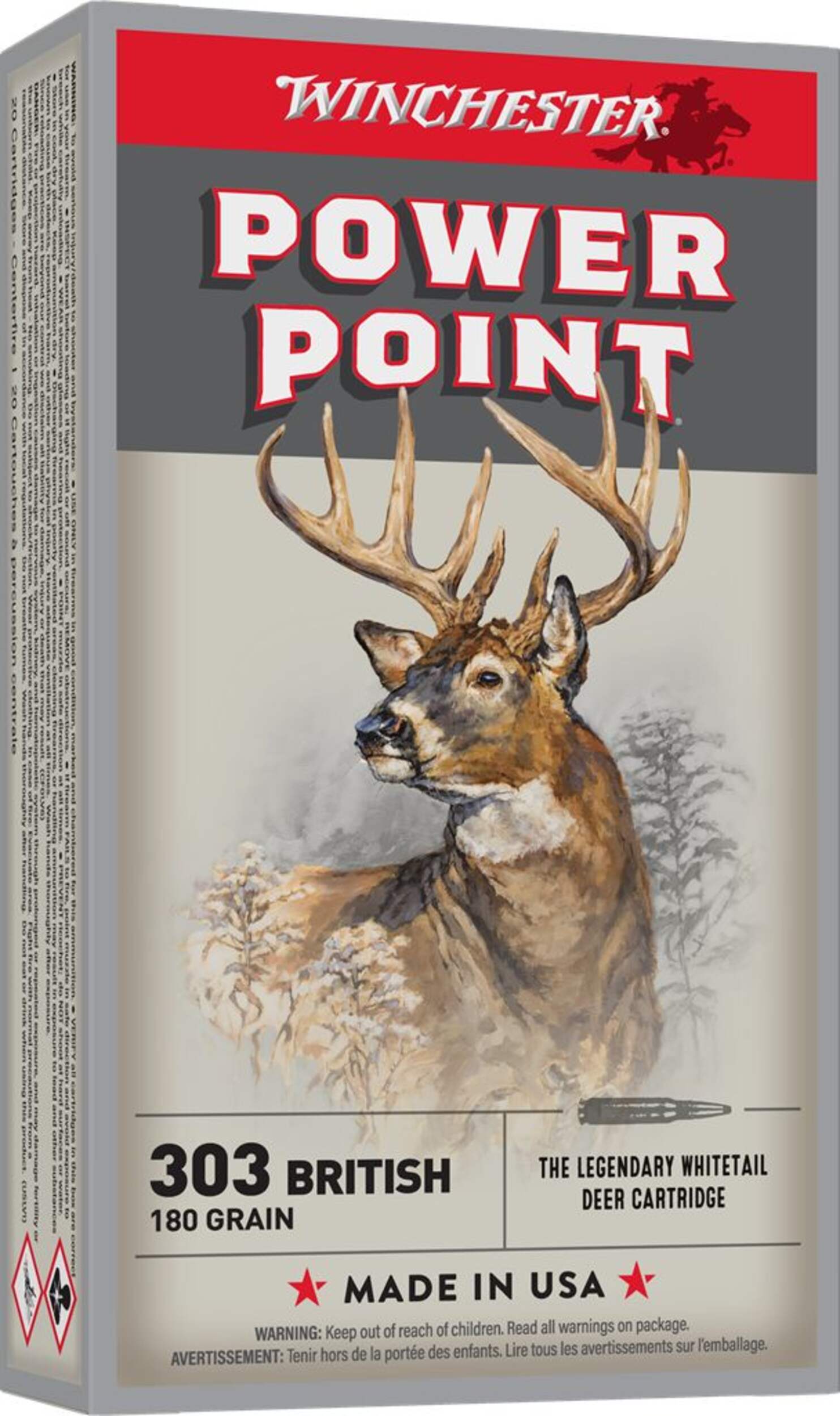 Winchester Super-X .303 British 180-Grain Power-Point Rifle Ammunition Front_Angled_Right