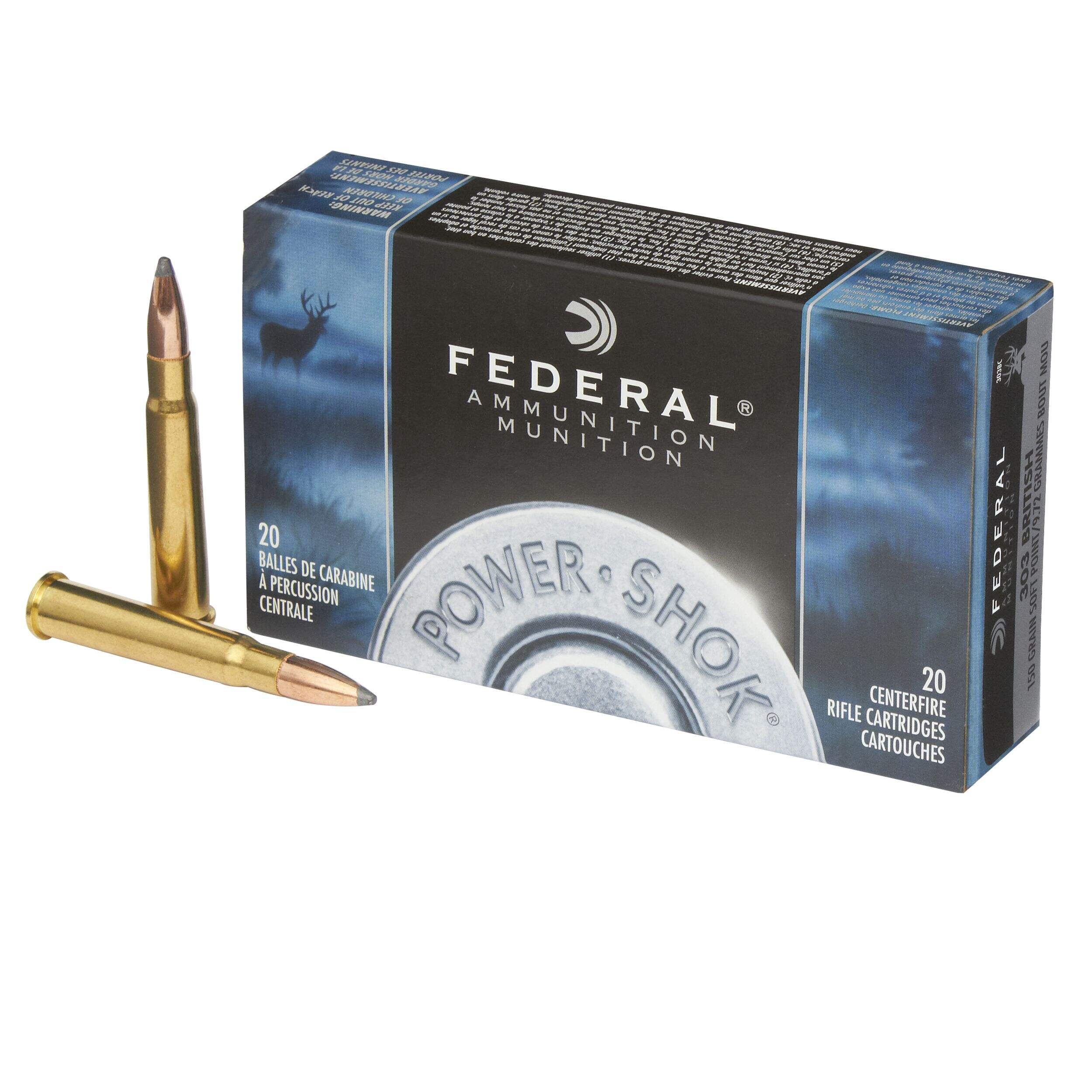 Munitions Federal Power-Shok, calibre 303, British, 150 grains Front_Angled_Left
