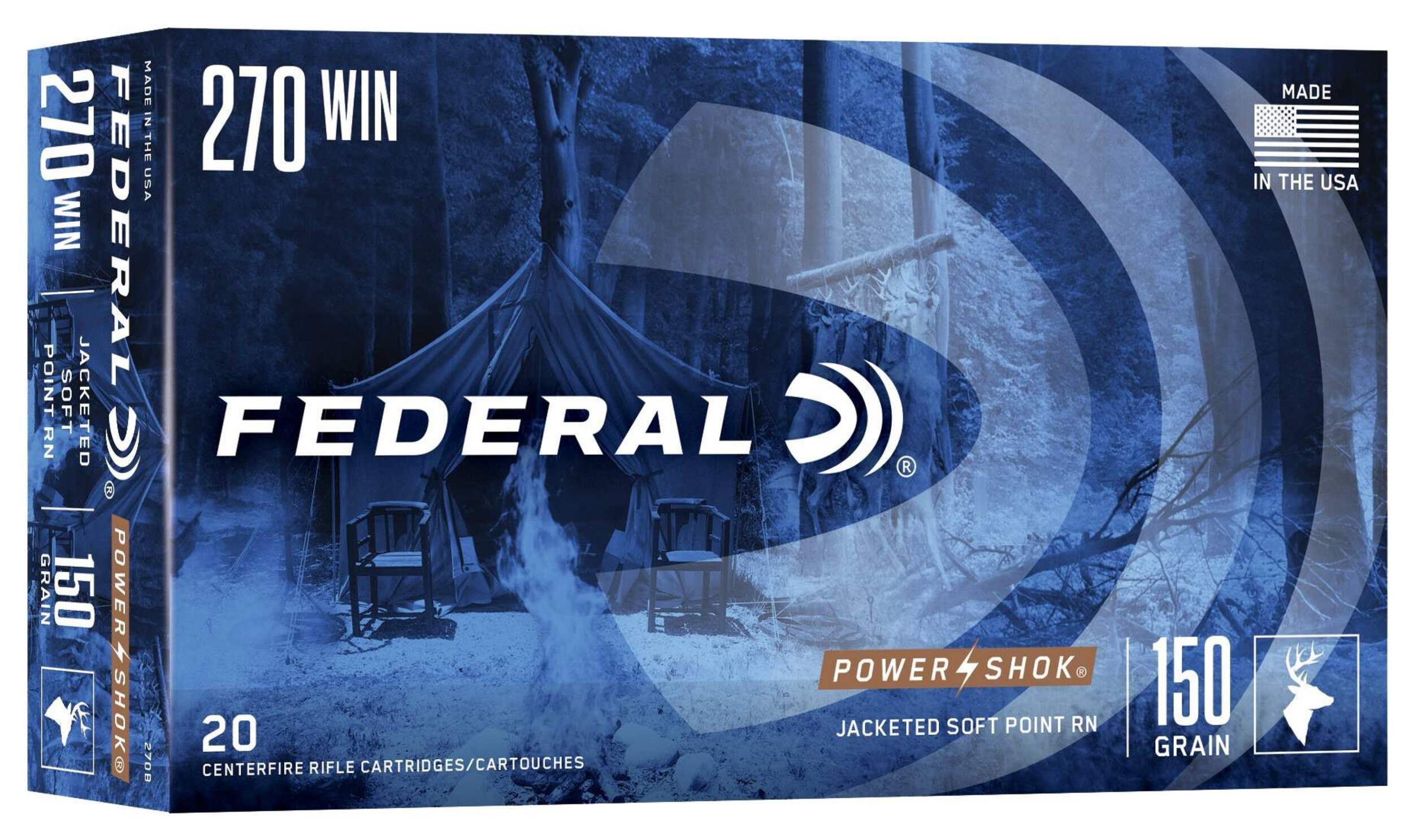 Federal Power-Shok Rifle 270 Win, 150 Grain Front_Angled_Right