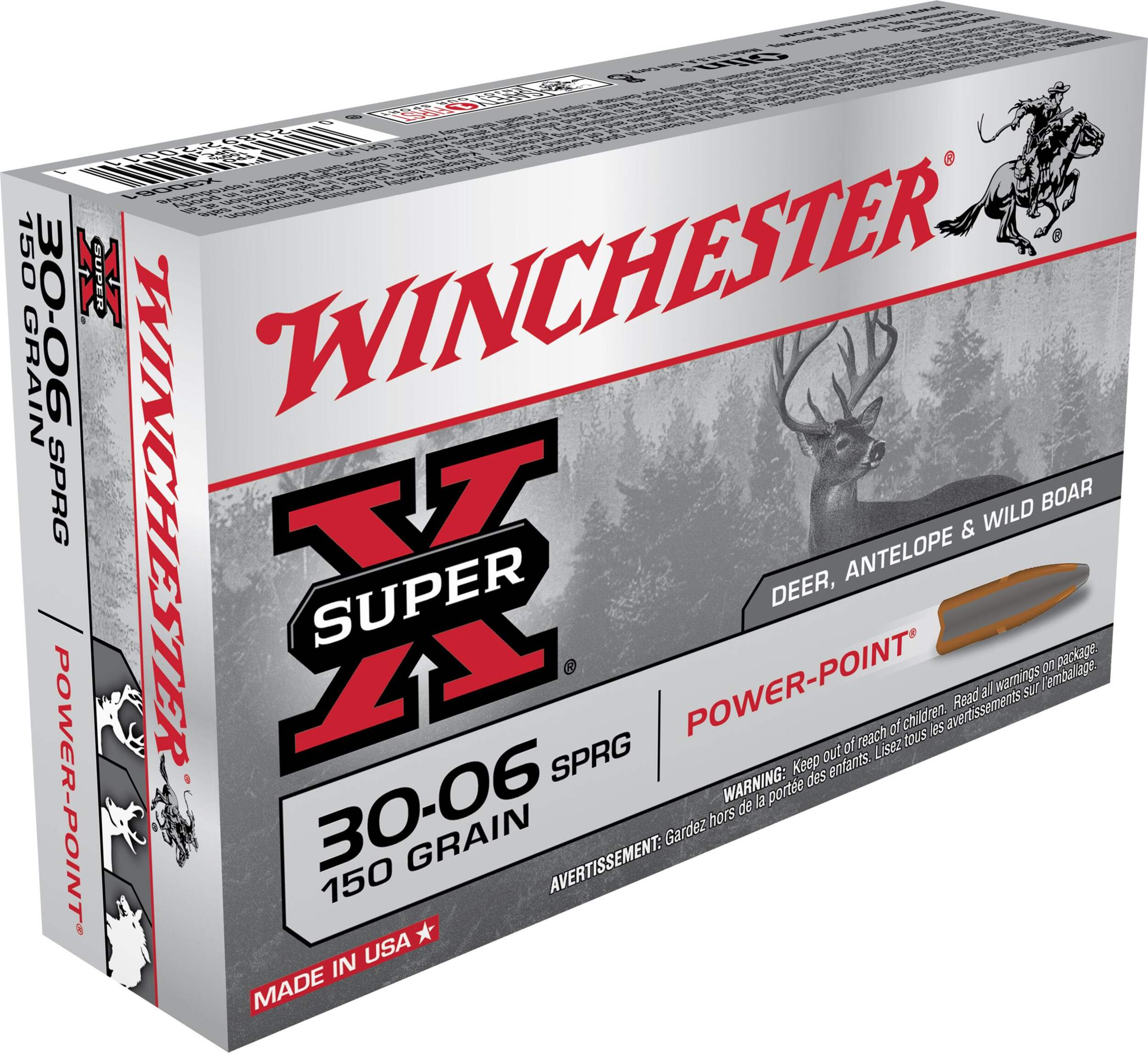 Winchester Super X .30-06 Springfield 150-Grain Power-Point Rifle Ammunition Front_Angled_Right