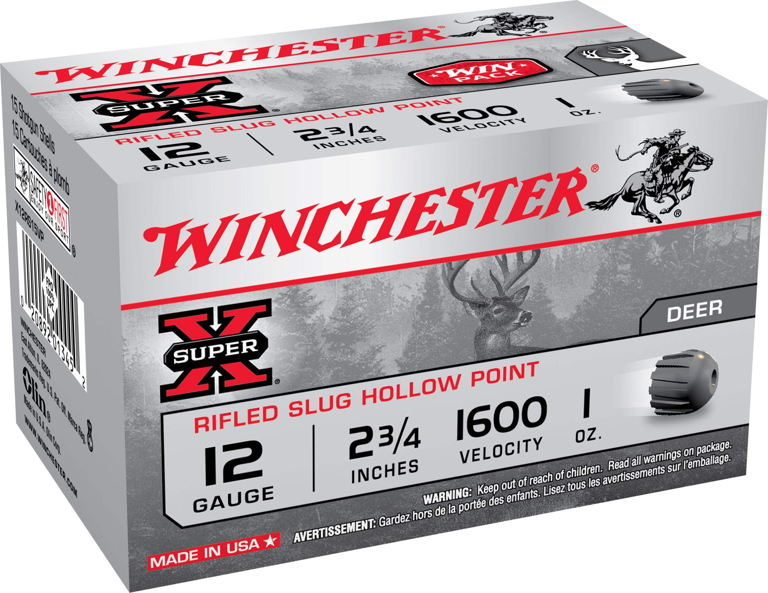 Winchester 12-Gauge VP Rifled Lead Slugs, 2.75-in Front_Angled_Right