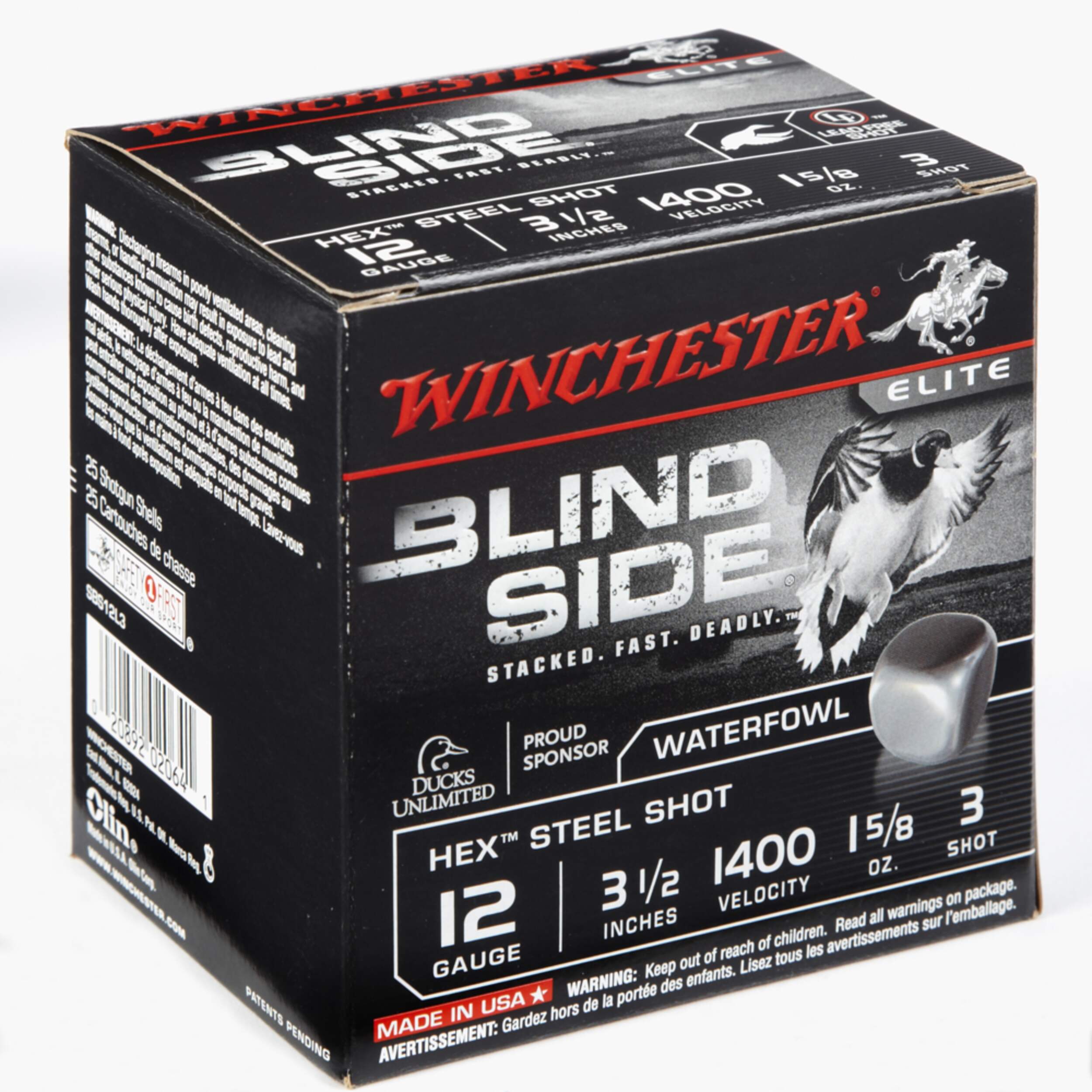 Winchester Blind Side 12-Gauge #3 Steel Shotshell, 3-1/2-in, 1-3/8-oz Front_Angled_Right