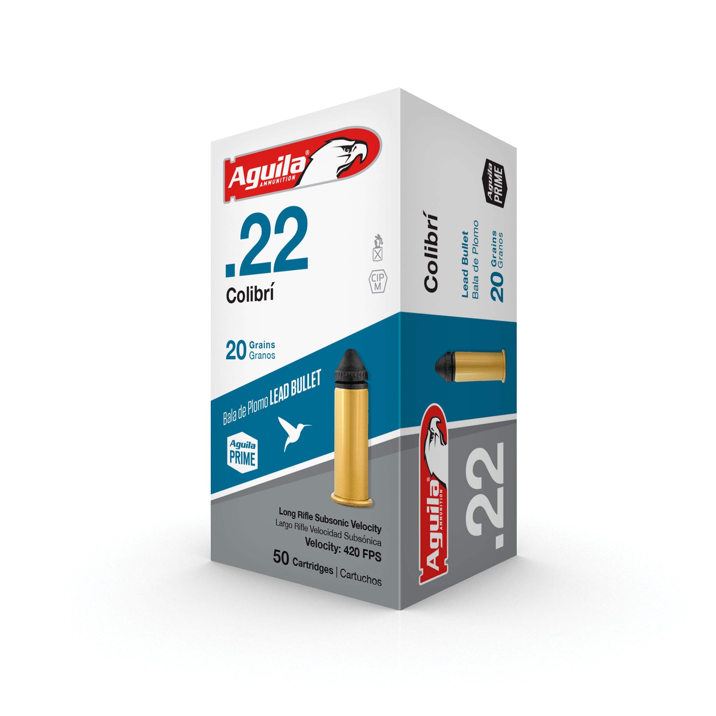 Aguila .22 20-Grain LR Subsonic Colibri Lead Ammunition, 50-pk Front_Three_Fourths_Angled_Left
