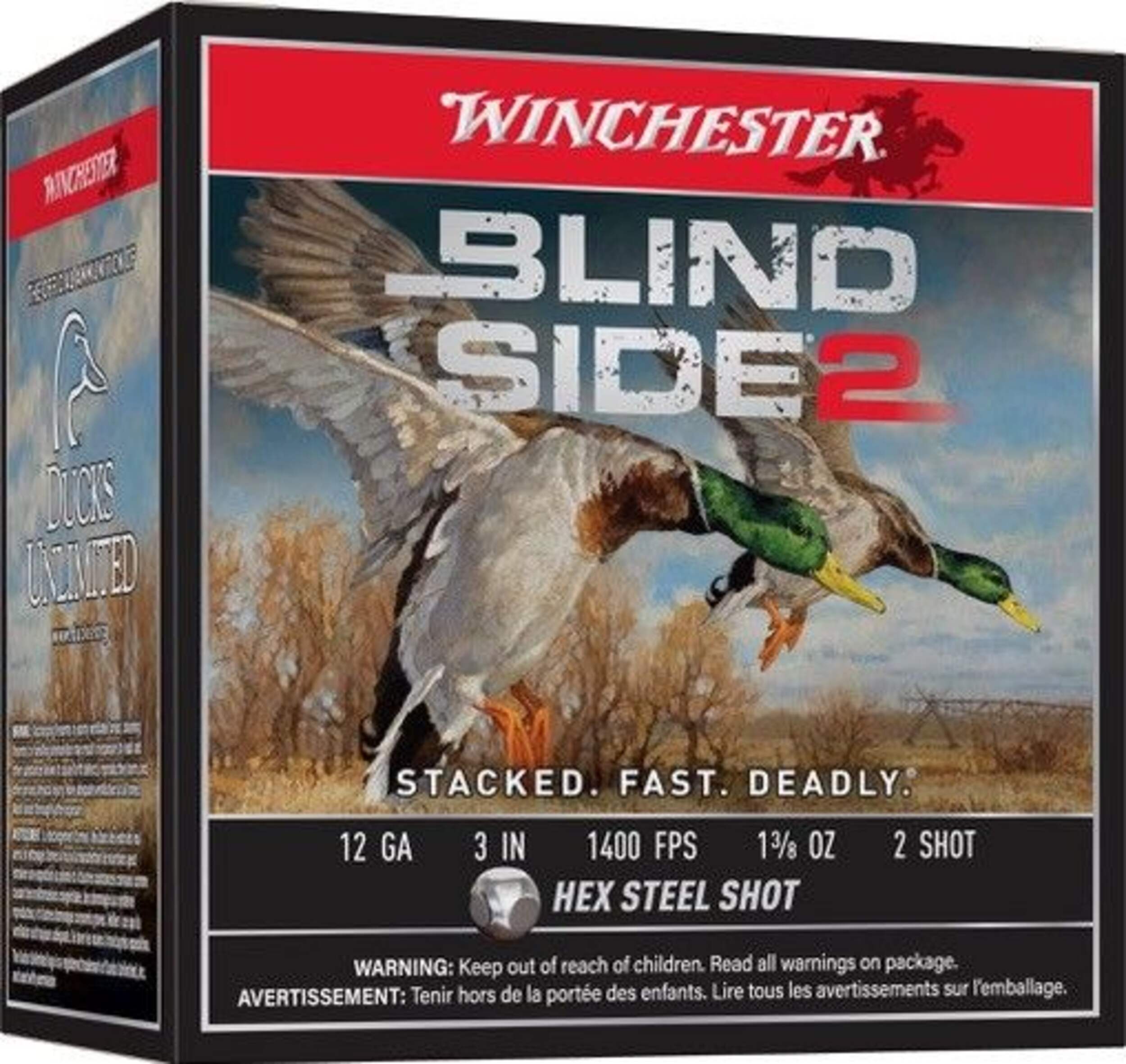 Winchester 12ga #2 Blind Side Hex, 3-in, 1-3/8-oz Front_Three_Fourths_Angled_Right