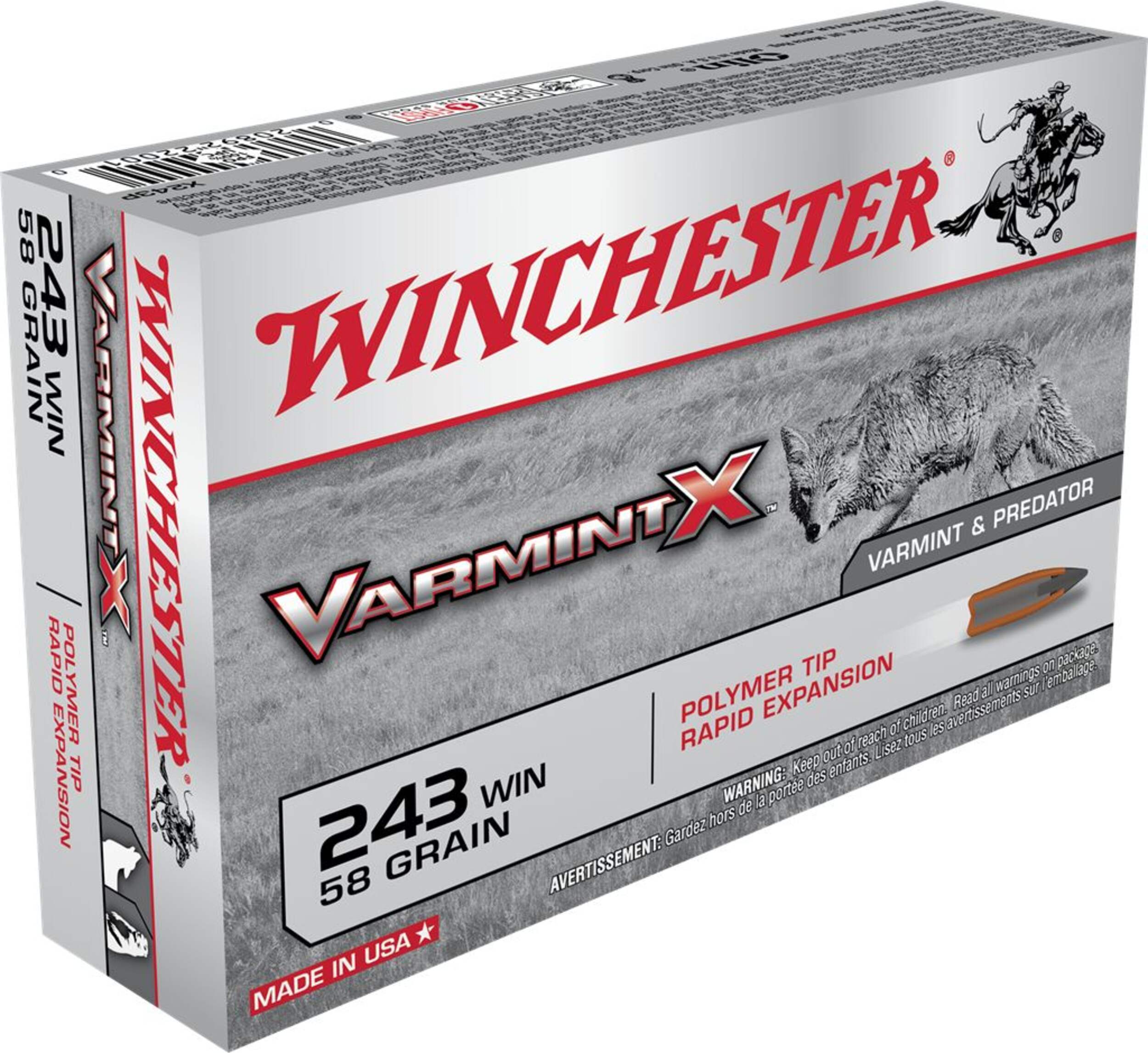 Munitions Winchester Varmint X .243, 58 g Front_Angled_Right