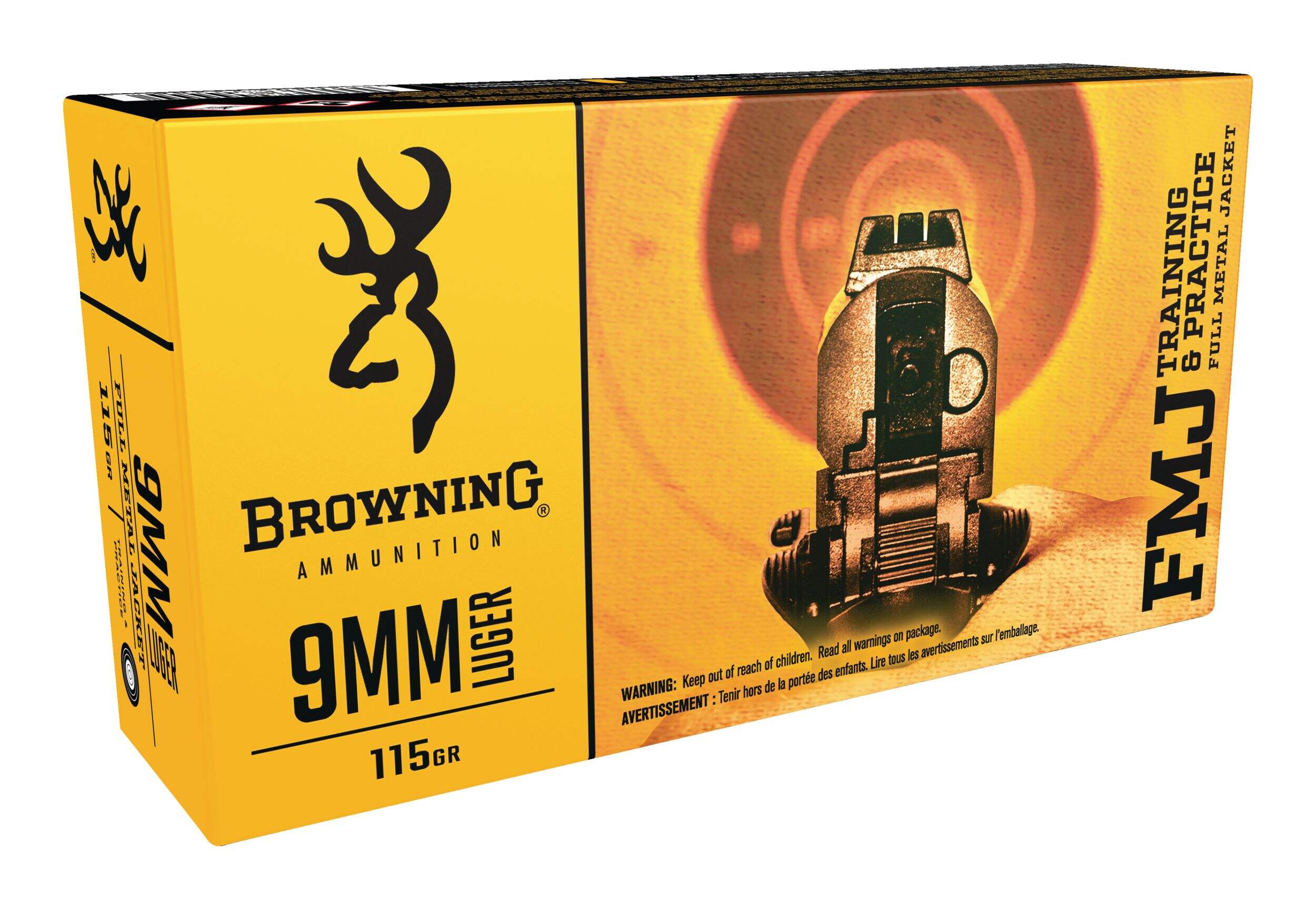Browning 9mm 115 Grain Full Metal Jacket Luger Ammunition, 50-pk Front_Angled_Right