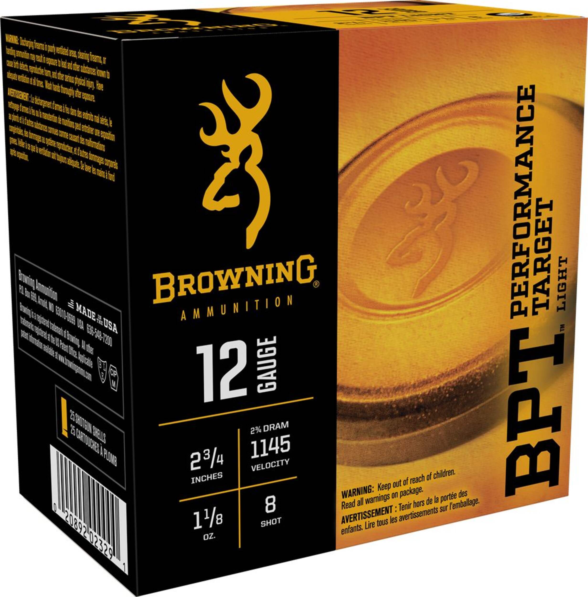 Browning BPT 12-Gauge Light Target #8 Shotgun Ammunition, 2-3/4-in, 1-1/8-oz Front_Angled_Right