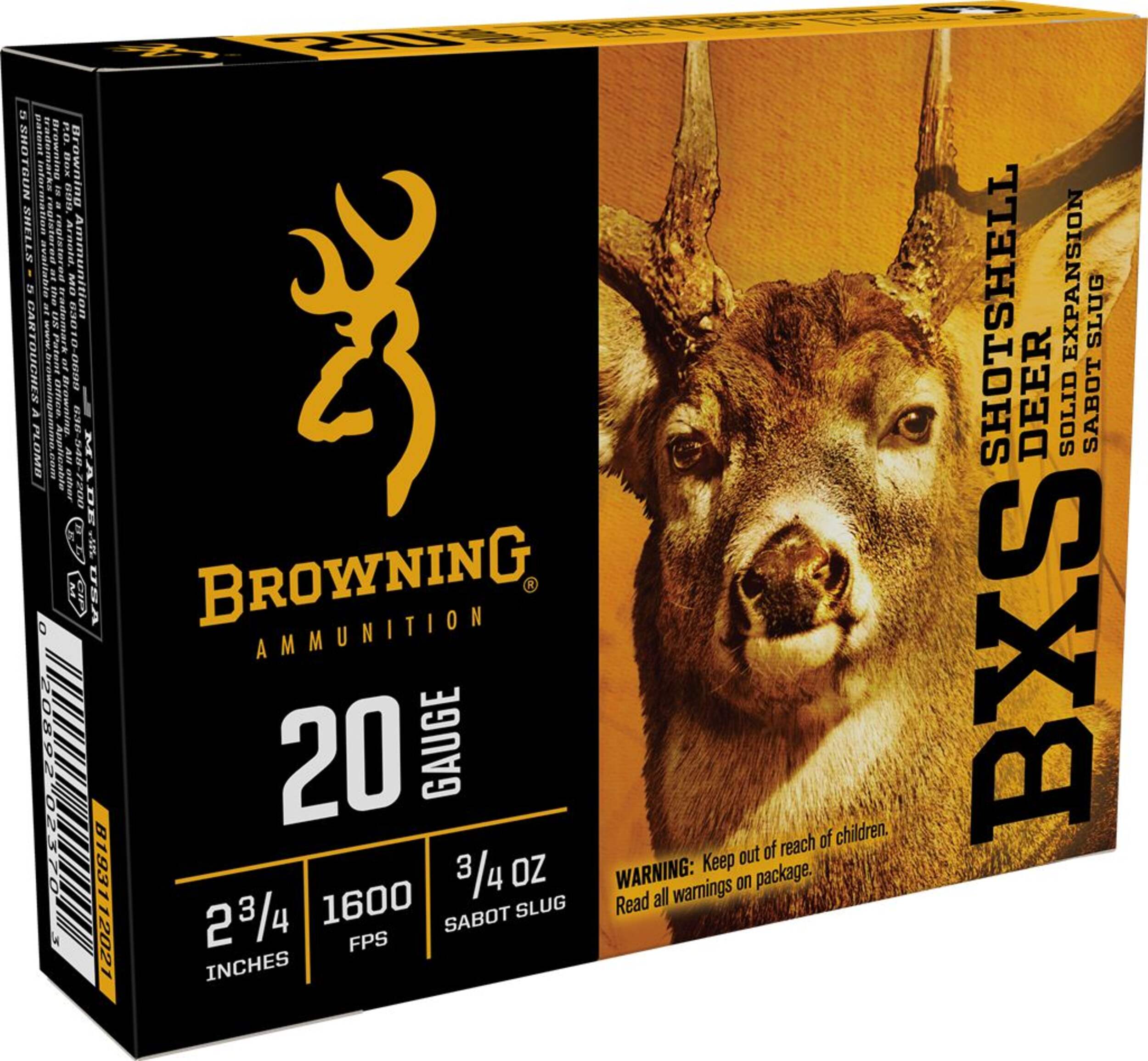 Browning BXD Deer 20-Gauge Sabot Slug Shotgun Ammunition, 2-3/4-in, 1-oz Front_Angled_Right