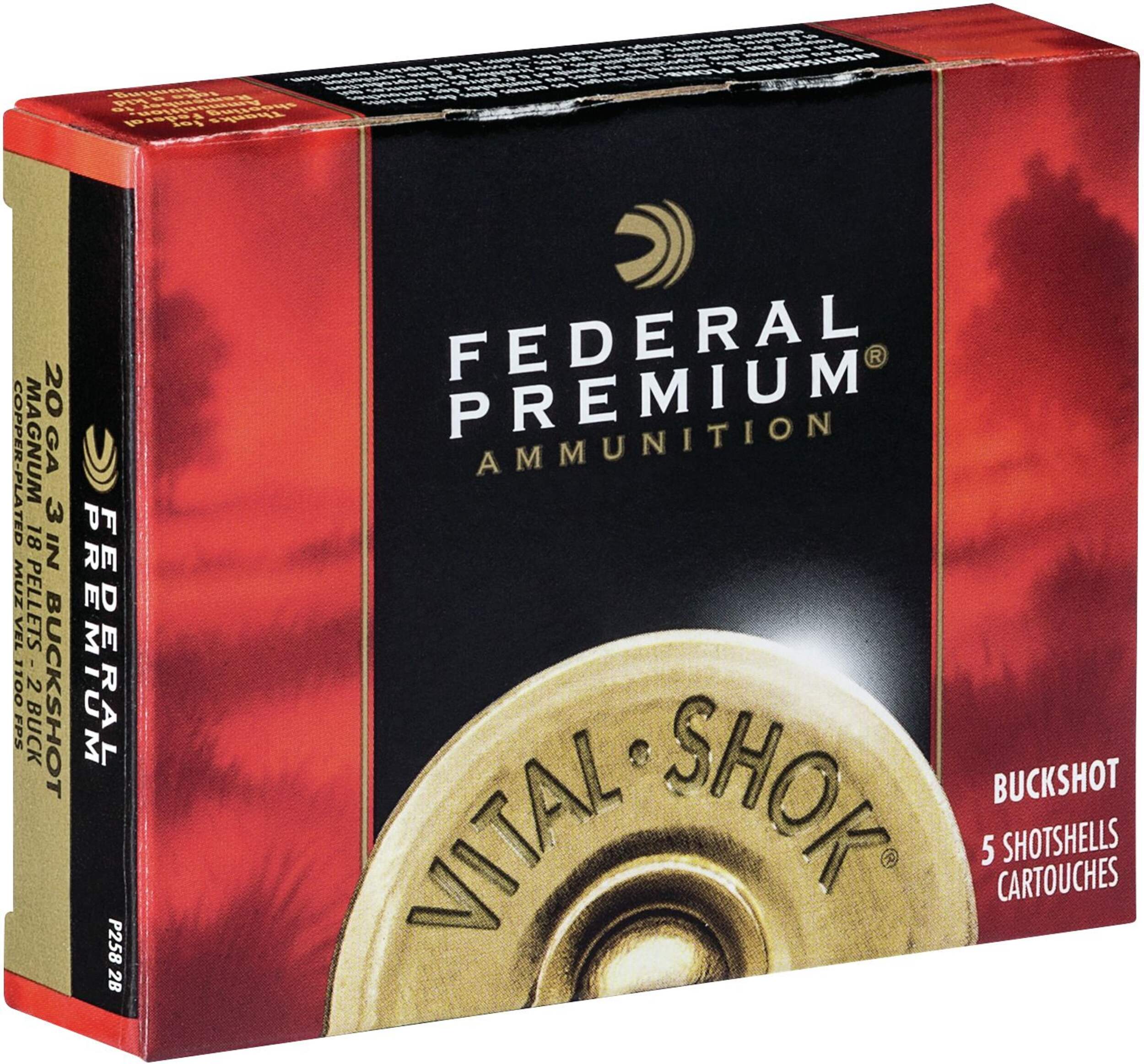 Federal Premium Vital-Shok Buckshot 20GA 3-in Mag 18 Pellets 2B Front_Angled_Right