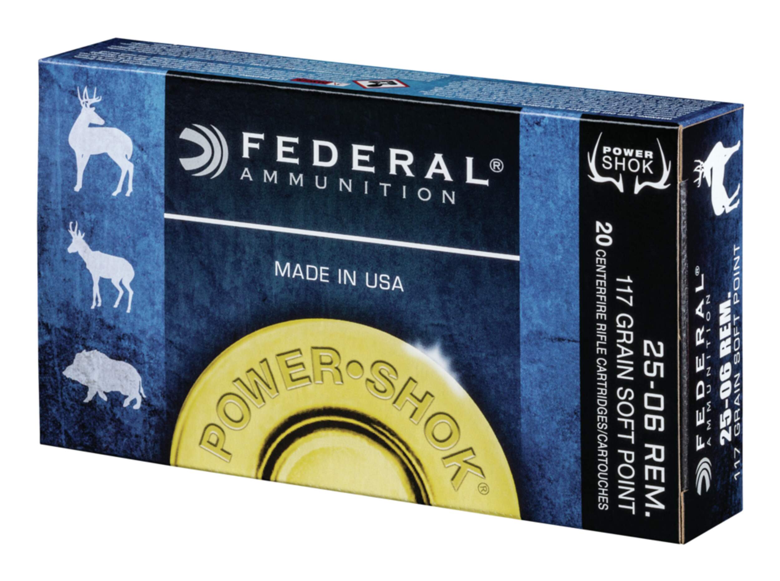 Federal Power Shok 25-06 117 Grain Soft Point Centrefire Cartridge Front_Angled_Left
