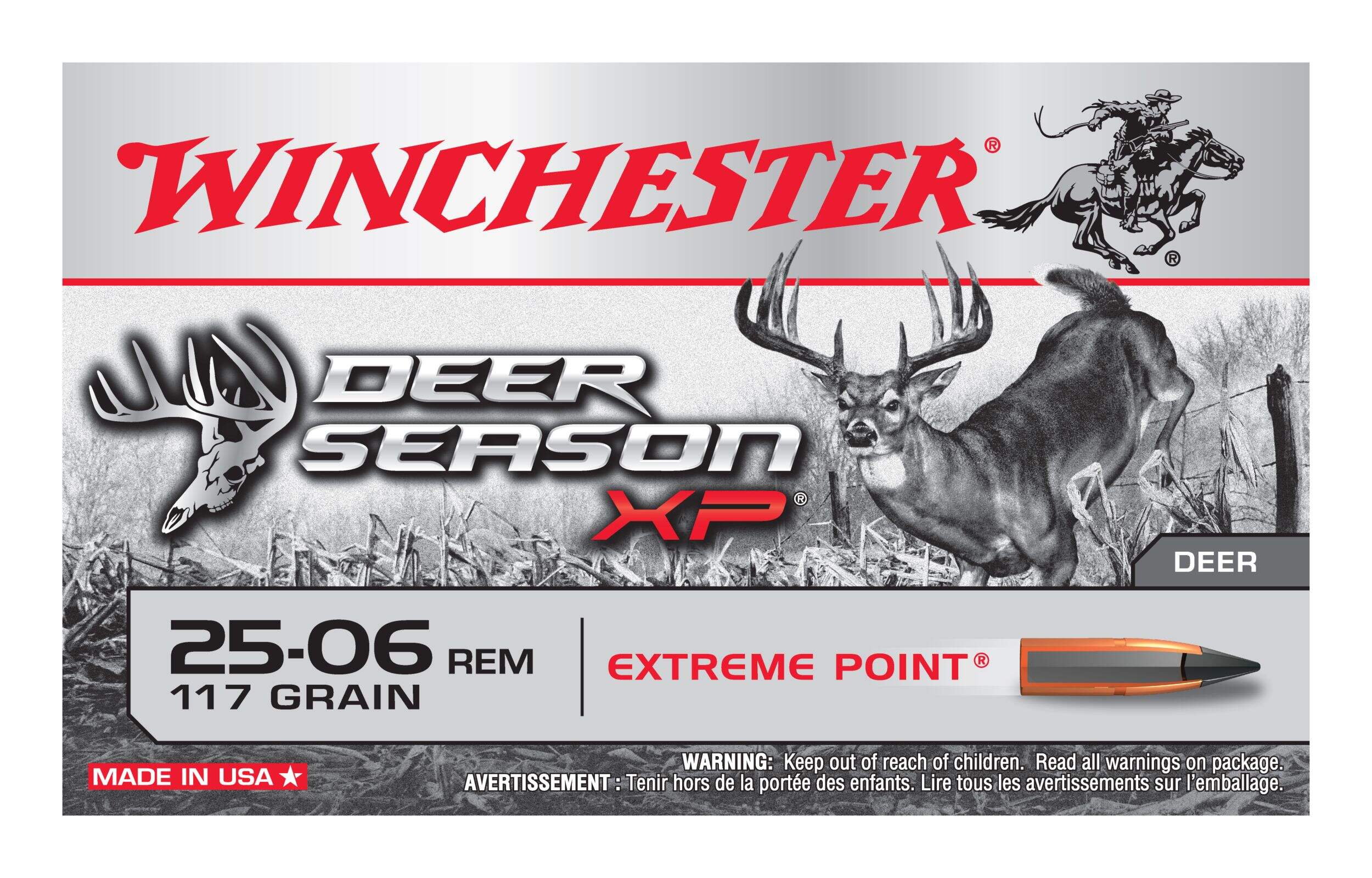 Winchester Deer Season XP 25-06 Rem 117 Grain Centrefire Rifle Ammunition Front_Flat