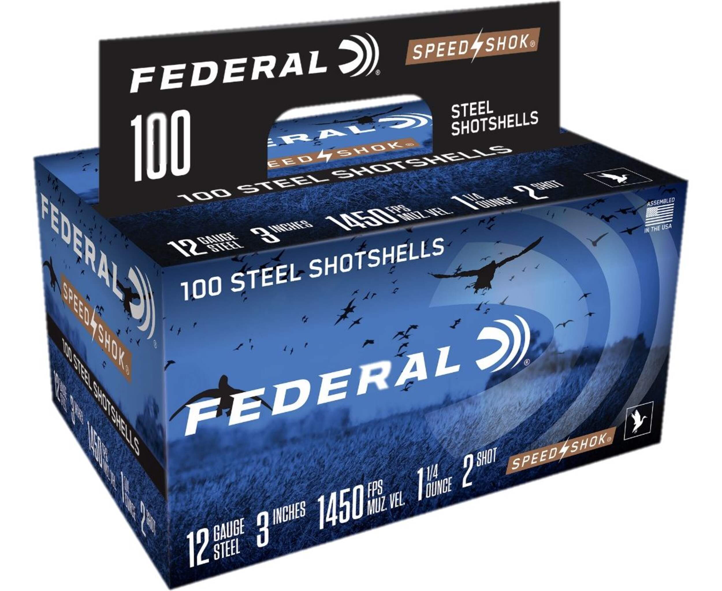 Federal Power Shok 12-Gauge 3-in 1-1/4-oz #2 Steel Shotgun Shell, Bulk Pack Front_Angled_Right