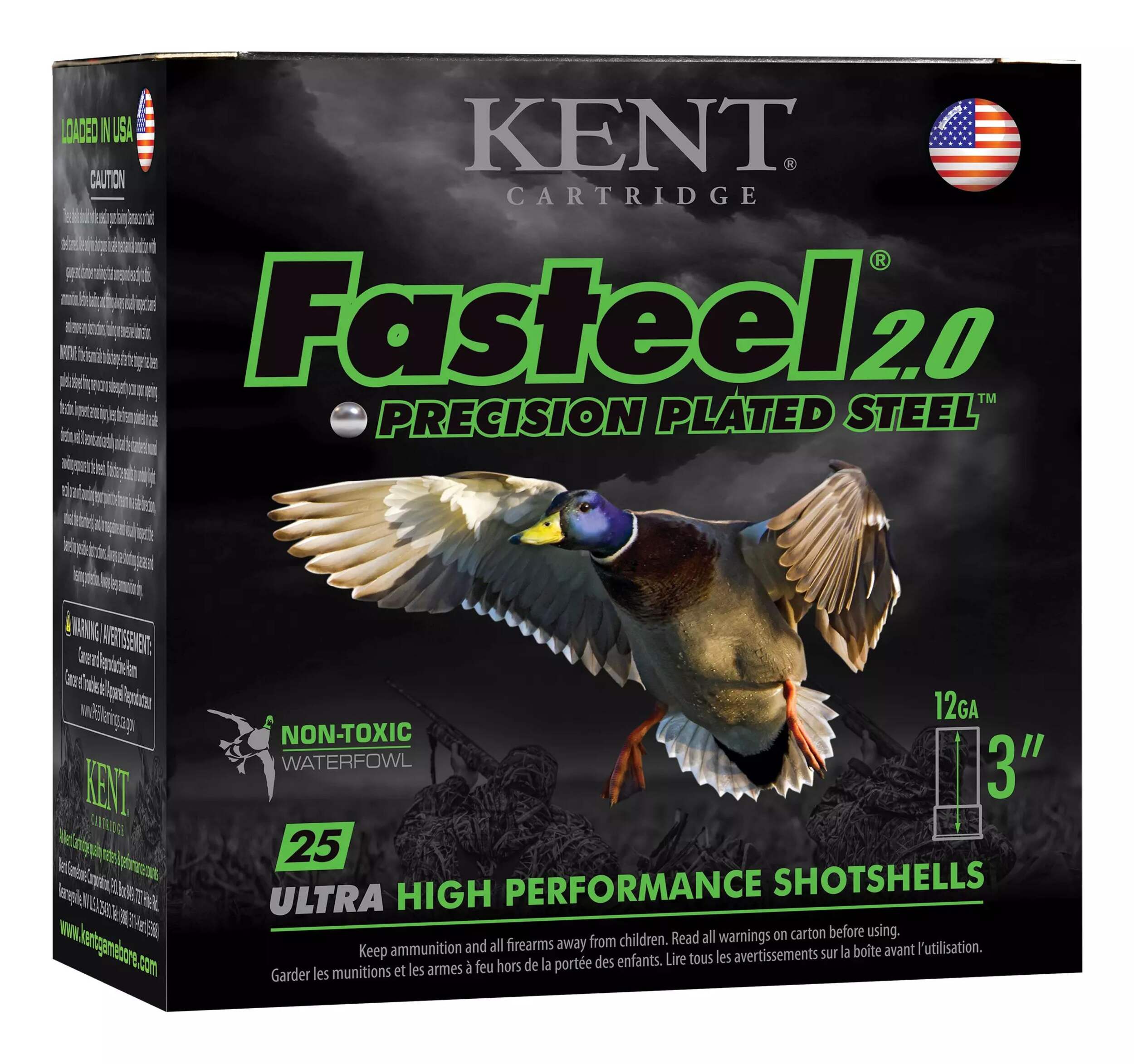 Kent Fasteel 2.0 12 Gauge 3-in 1-1/8-oz #3 Steel Shotgun Shell Front_Angled_Right