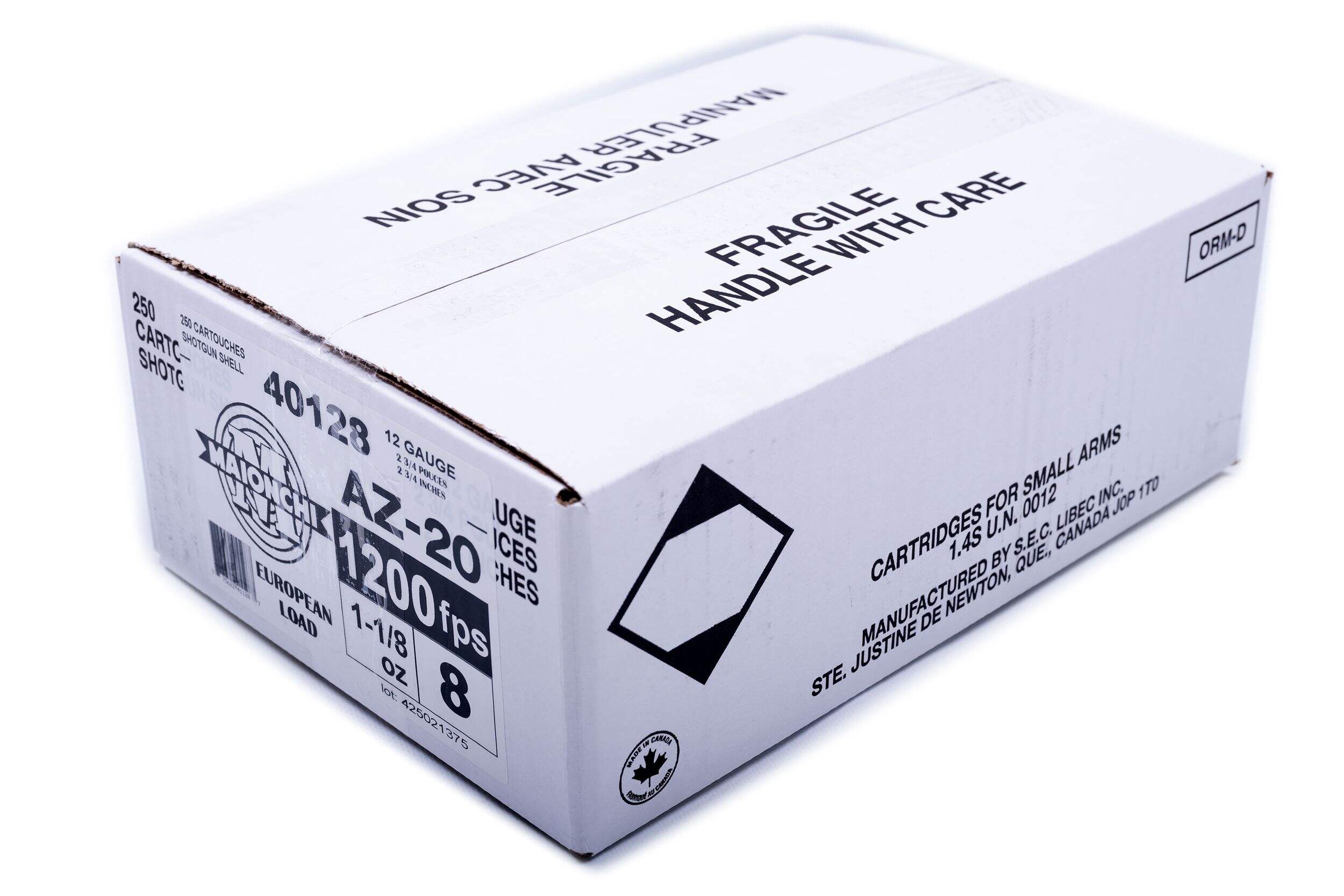 Cartouches Challenger Maionchi no 8, calibre 12, handicap, 2-3/4 po, 1-1/8 oz Front_Angled_Right