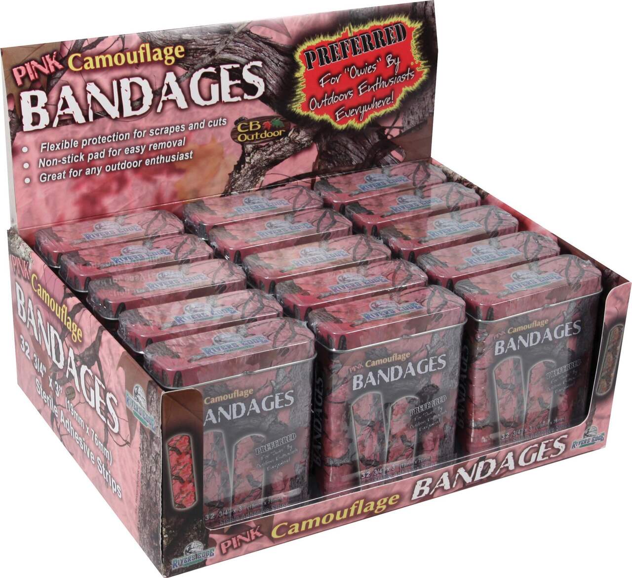 Rivers Edge Tin Box Camouflage Band Aids, Pink