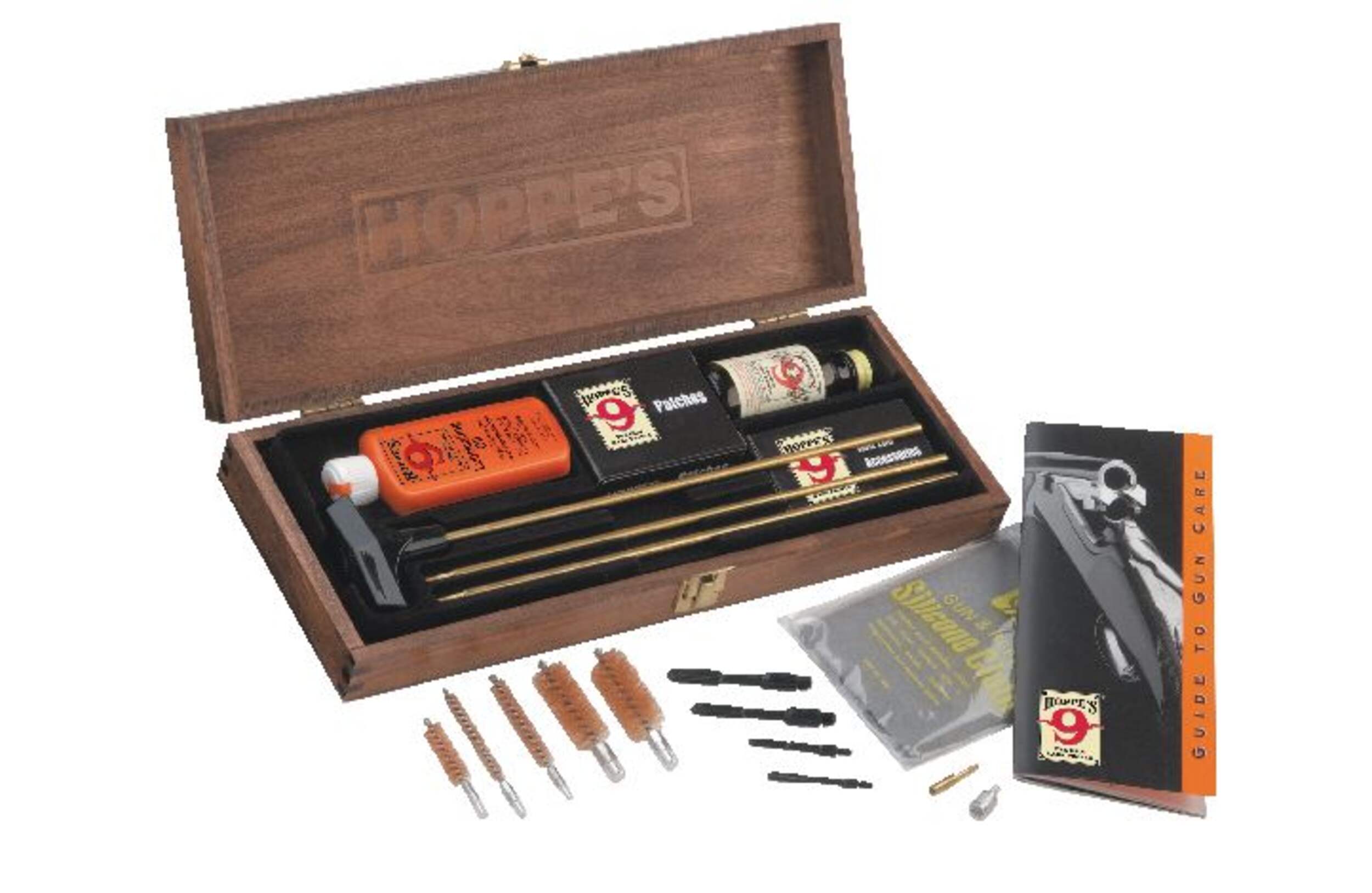 Hoppe's Deluxe Wood Box Hunting Rifle & Shotgun Gun Cleaning Kit Front_Angled_Right