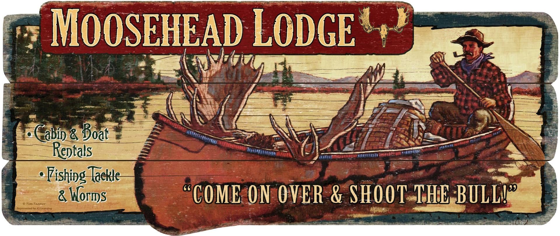 Moosehead Lodge Wood Sign, 34 x 14-in