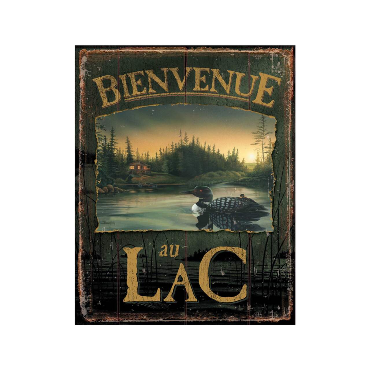 Nature's Window Bienvenue Au Lac Loon Tin Sign, French