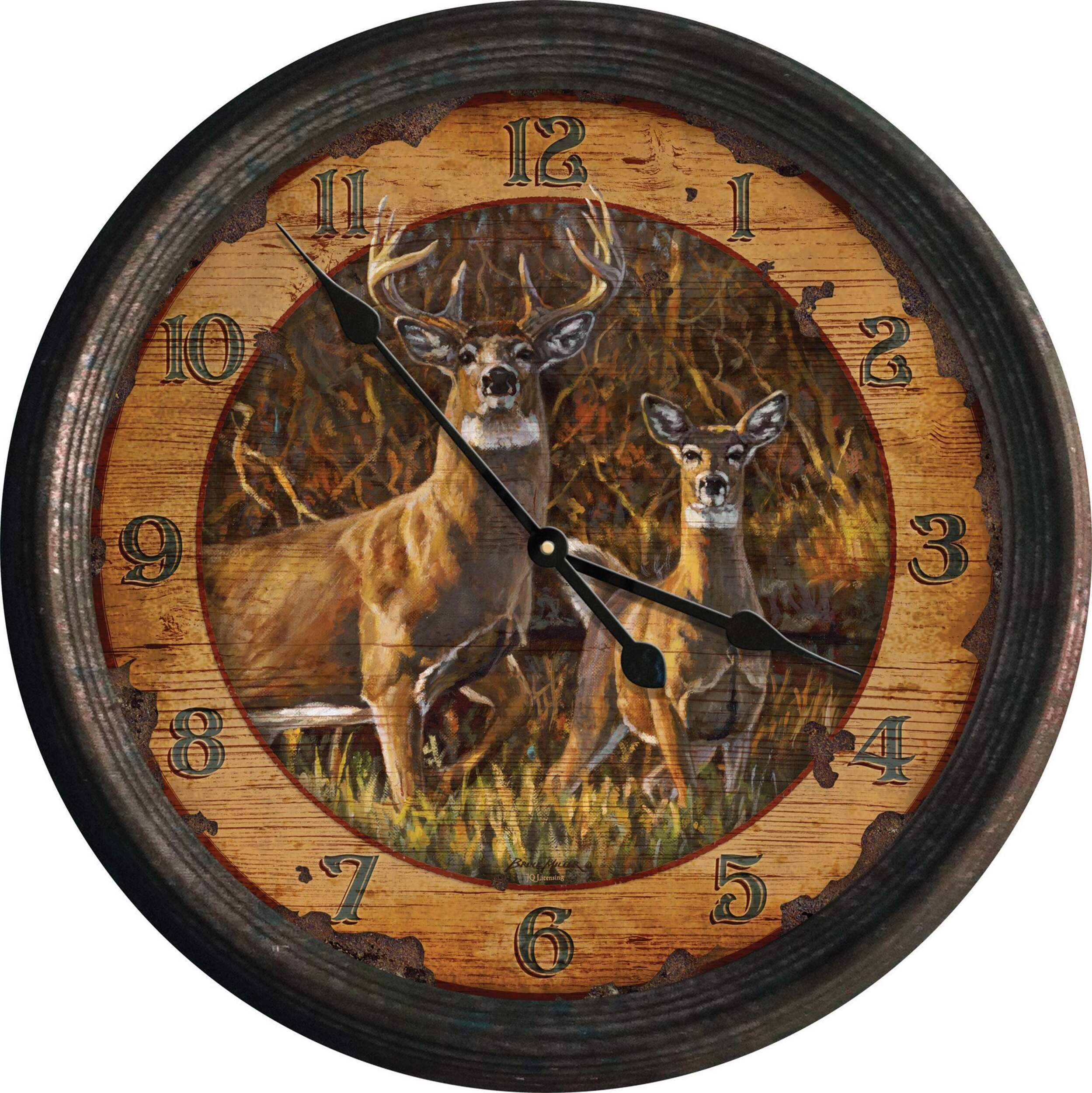 Horloge murale en métal nostalgique, cerfs, 15 po Front_Flat