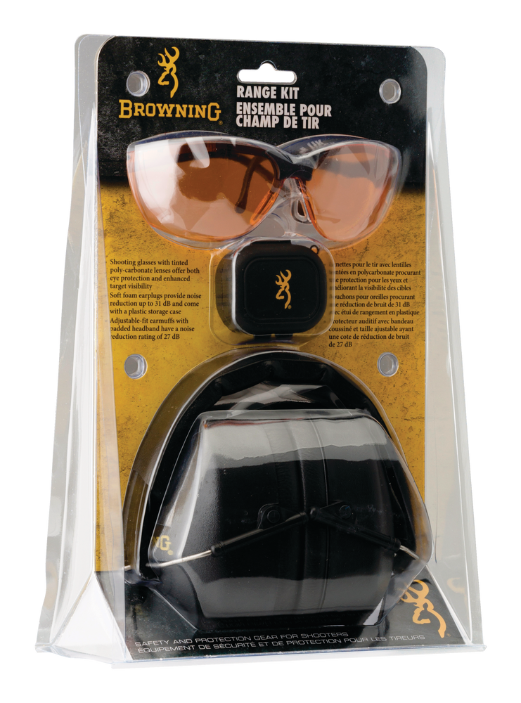 Browning Eye & Ear Protection Shooting Range Kit, Black, Amber Lens