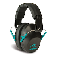 Walker's Passive 22-DB Hunting Low Profile Ear Muffs, Black/Teal Front_Angled_Left