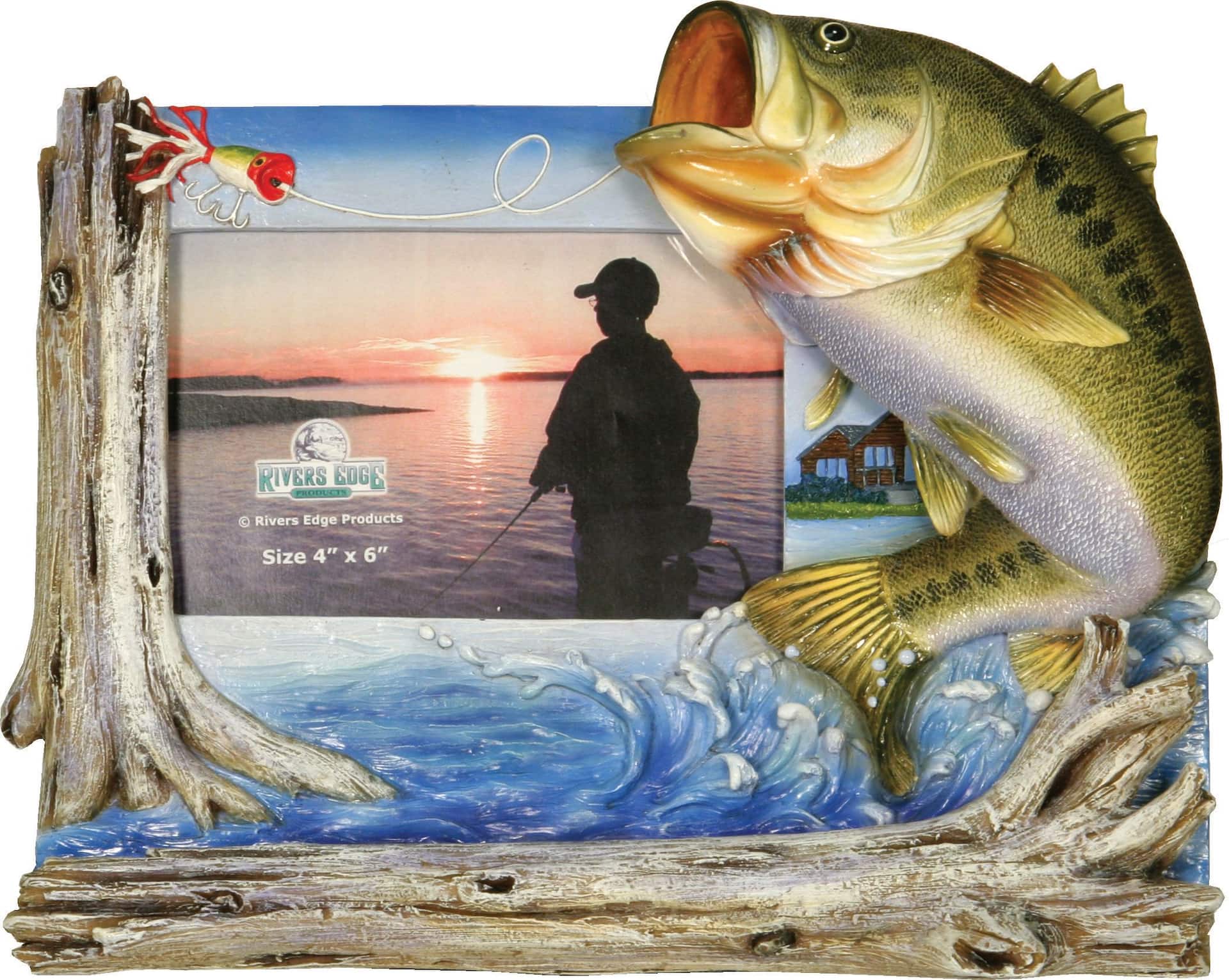 RIVERS EDGE Fishing Bass Picture Frame, 4 x 6-in