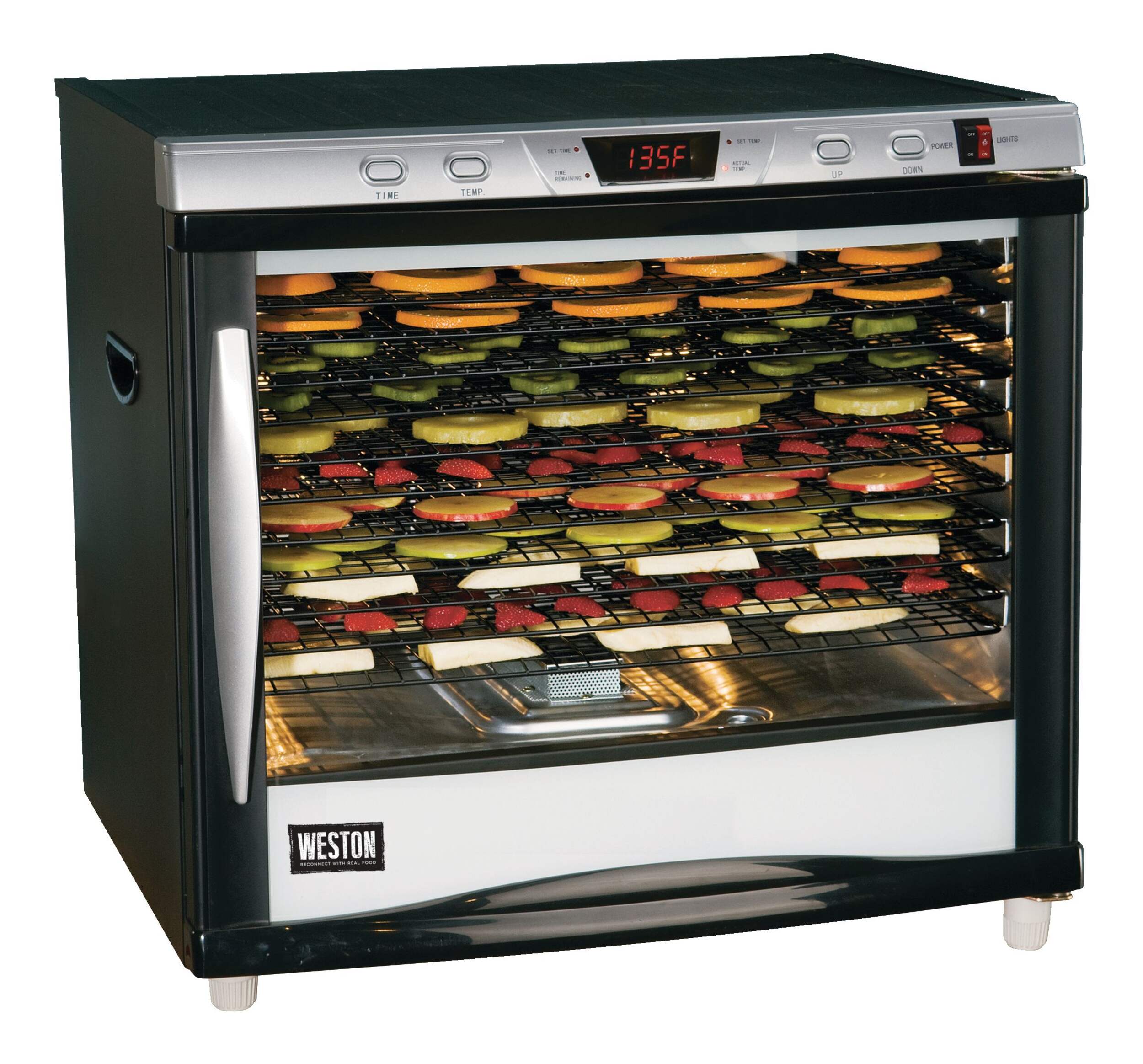 Weston Pro-1200 12-Tray Digital 110V 1600W Dehydrator, 80-L Front_Three_Fourths_Angled_Right