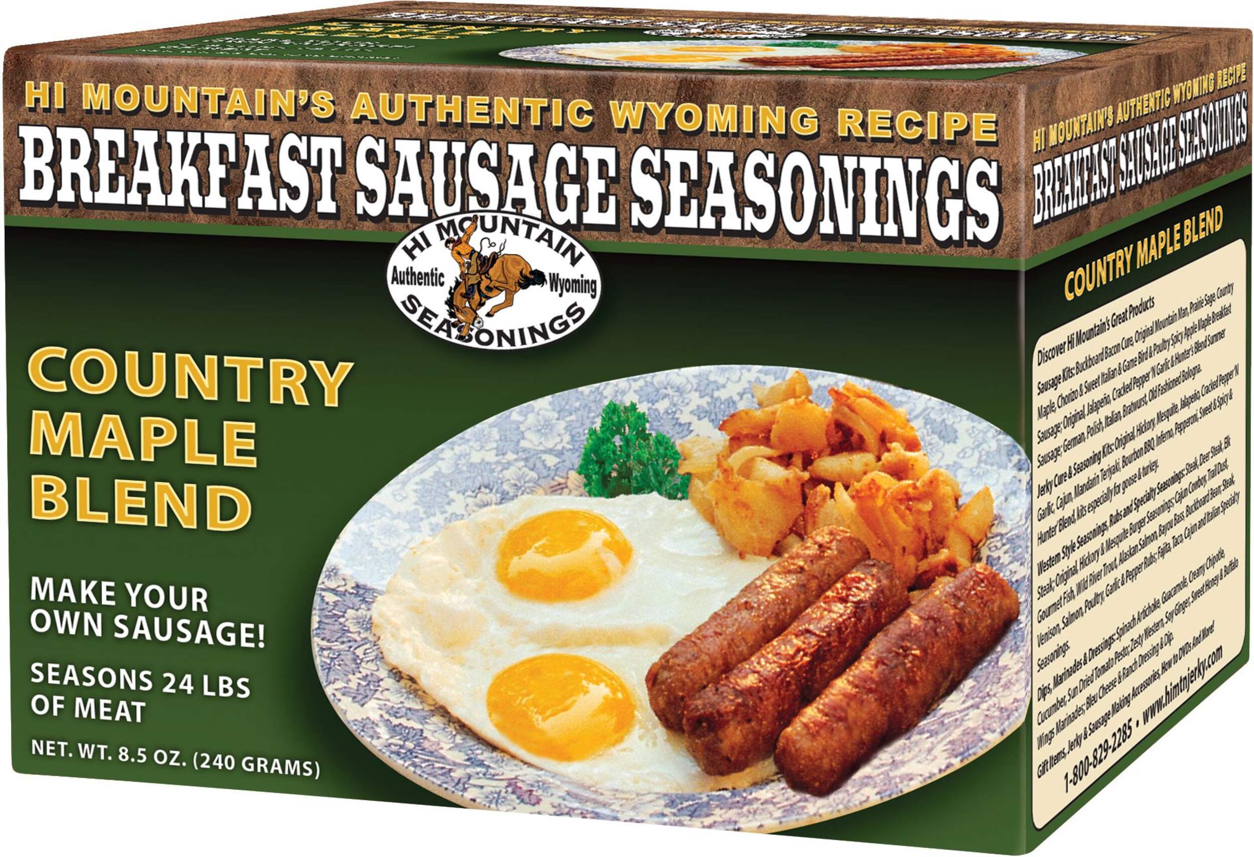 Hi Mountain Make Your Own Maple Blend Breakfast Sausage Seasoning, 240-g Front_Angled_Left