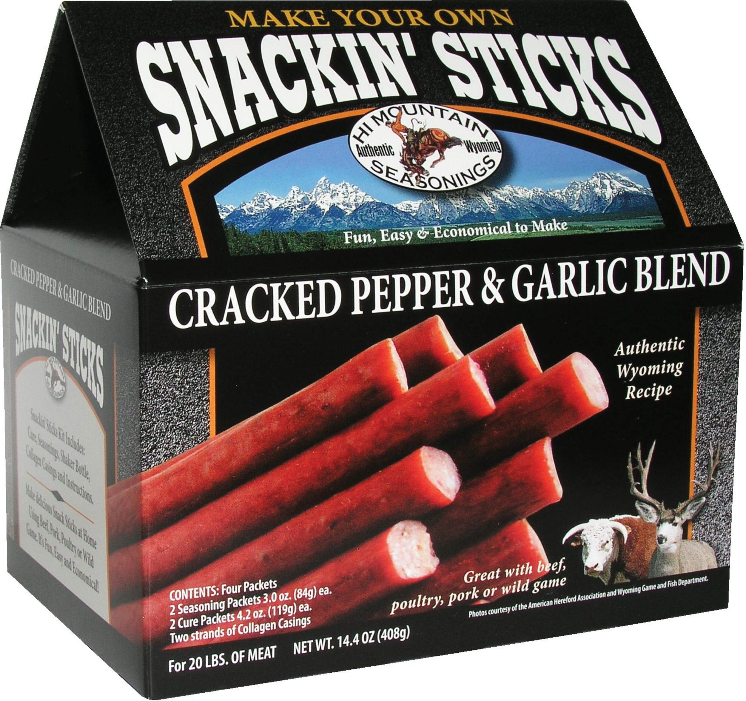 Hi Mountain Make Your Own Snackin' Sticks Kit, Cracked Pepper & Garlic Blend, 408-g Front_Angled_Right