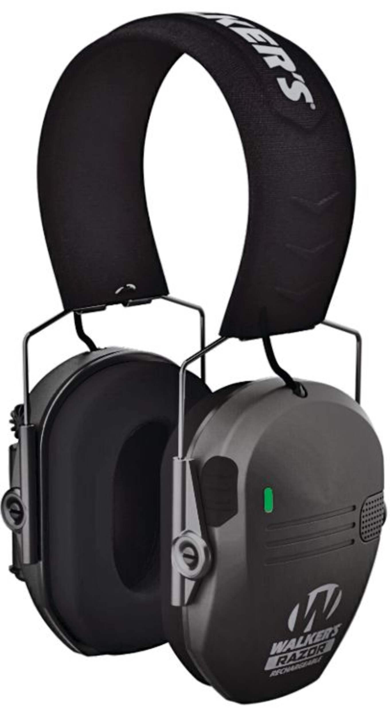 Walkers Razor Rechargeable Electronic Hunting Shooting Earmuffs, Black Front_Angled_Left