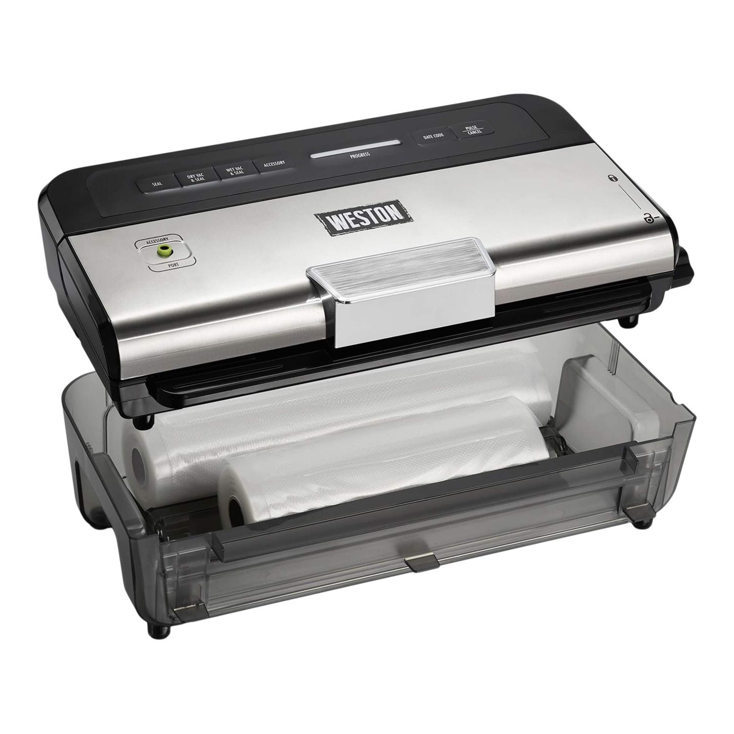 Weston Wet & Dry Sealer 11-in Vacuum Sealer With Date Code Stamp, Black Front_Three_Fourths_Angled_Right