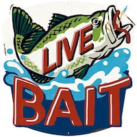 Open Road Brands Die Cut X-Metal Aluminum "Live Bait" Wall Decor Sign, Blue Front_Flat