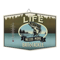 Open Road Brands "Life Needs More Bait & Tackle" Decorative Thermometer Sign, Blue