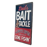 Open Road Brands "Dad's Bait and Tackle" Embossed Decorative Tin Sign, Black Front_Three_Fourths_Angled_Left