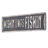 Open Road Brands "Wishing I Was Fishing" Embossed Decorative Tin Sign, Black Front_Three_Fourths_Angled_Left