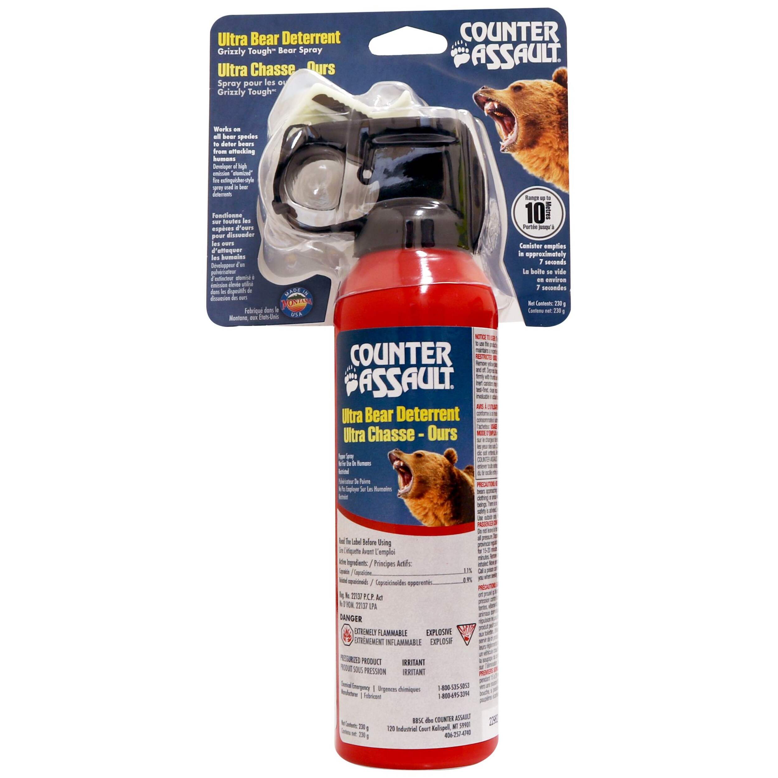 Counter Assault Bear Spray Deterrent, 32-ft Spray, 230-g Front_Flat