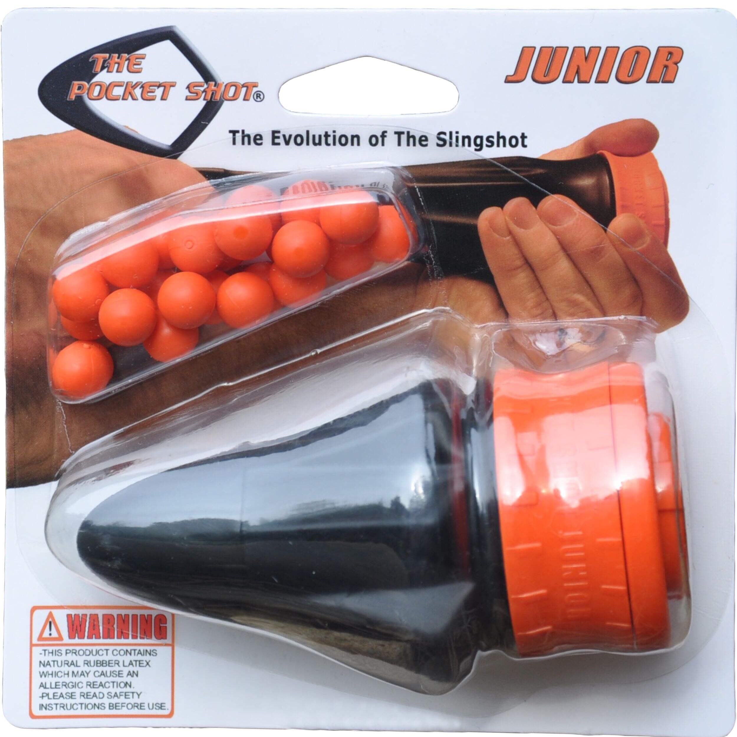 PocketShot Junior Compact Circular Projectile Slingshot, Includes Rubber Balls, Orange Front_Flat