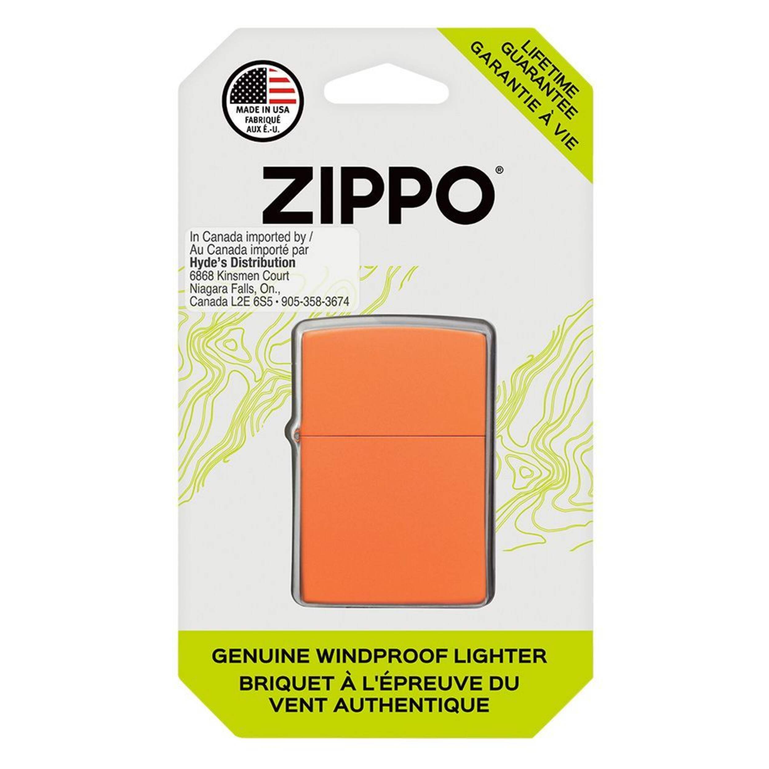 Zippo Windproof Lighter, Blaze Orange Refillable Metal Lighter Front_Flat