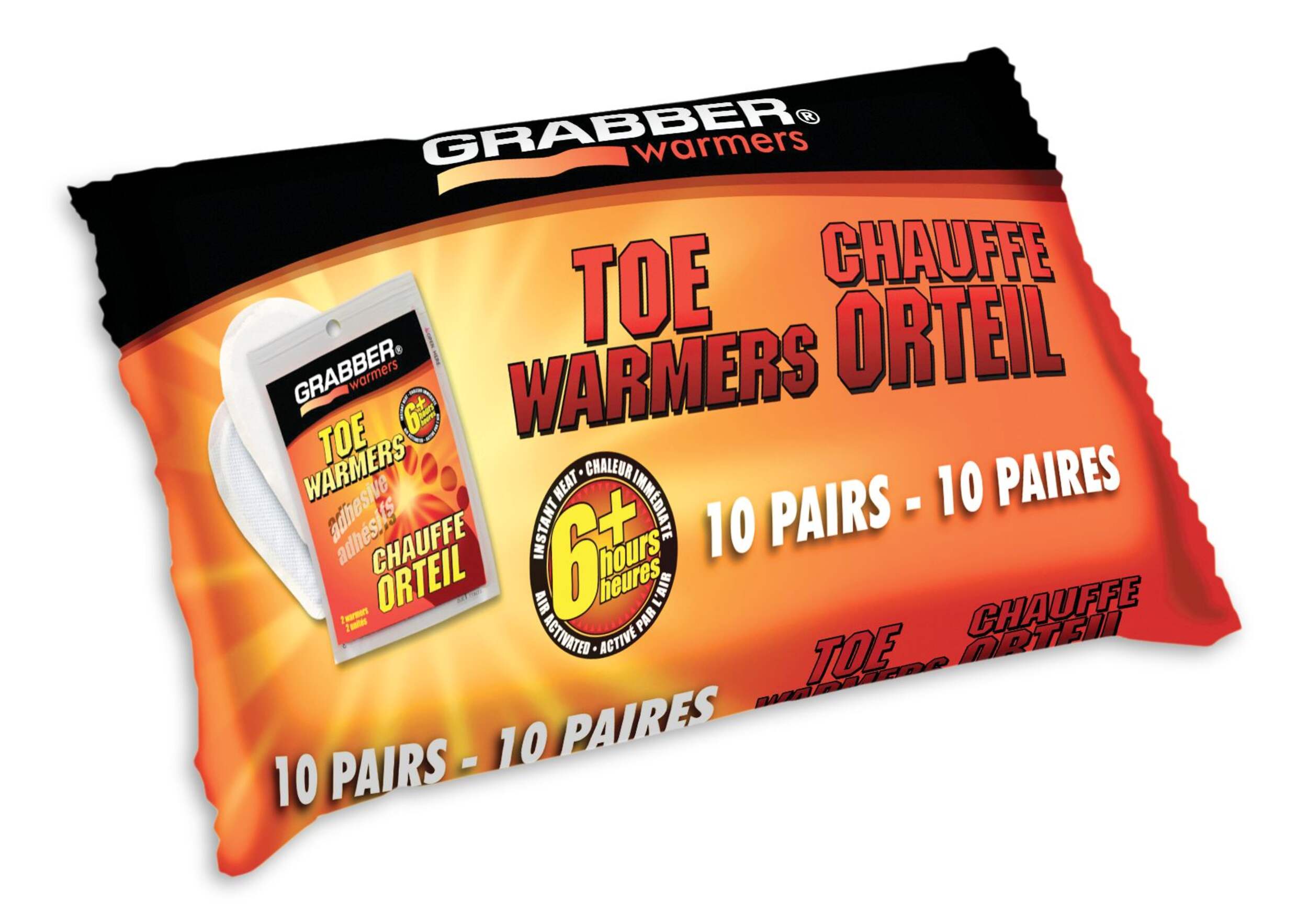 Grabber Big Pack Toe Warmers for Boots/Shoes, 6 Hours of Warmth, Instant Heat, 10-Pair Front_Angled_Right