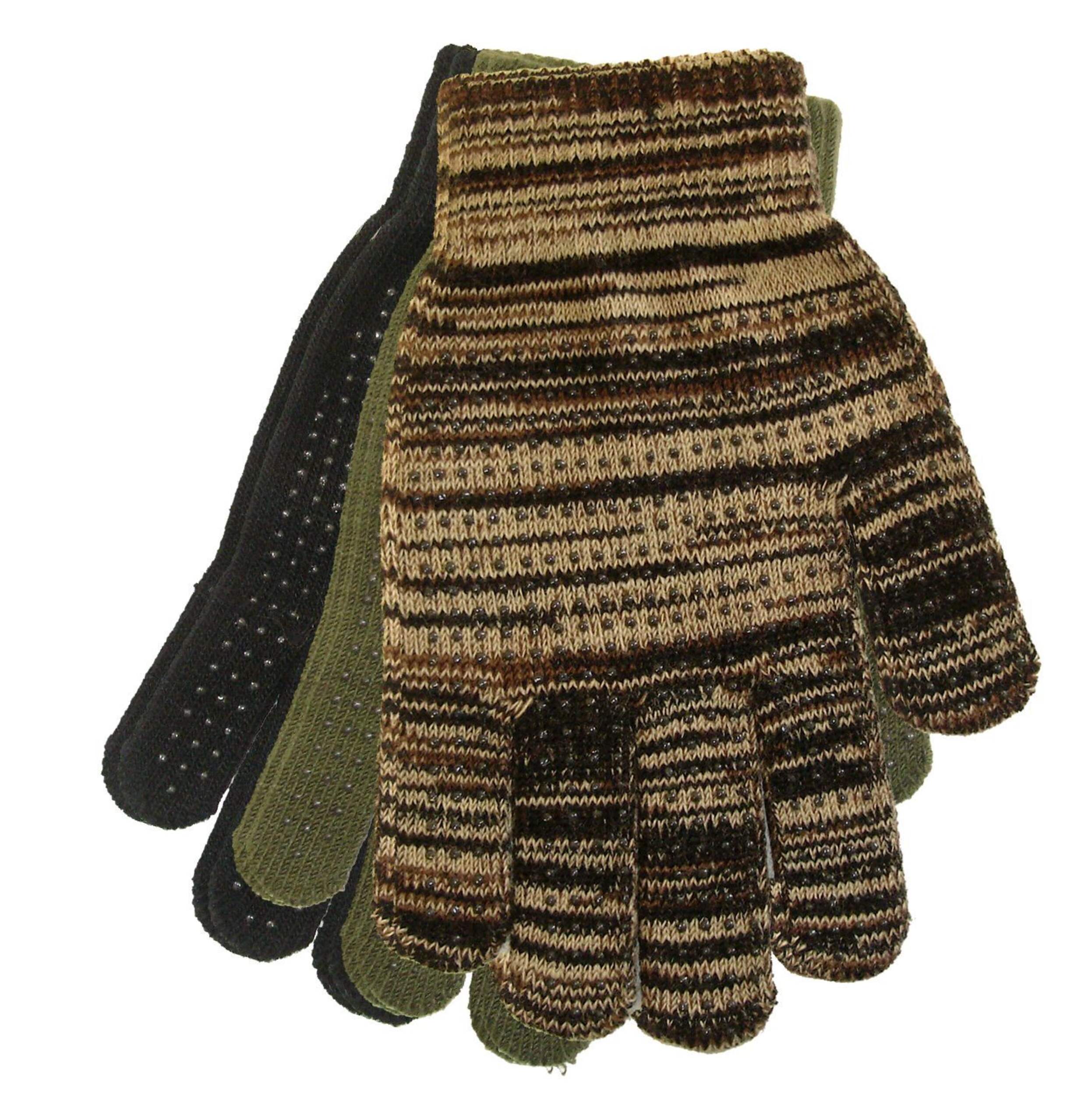 Knit Hunting Gloves with Dotted Palm/Fingers for Non-Slip Grip, 3-pk Assorted Colours Composite_or_Mixed