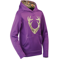 Huntshield Youth Pullover Hoodie with Pockets for Hunting/Hiking, PurPle/Camo